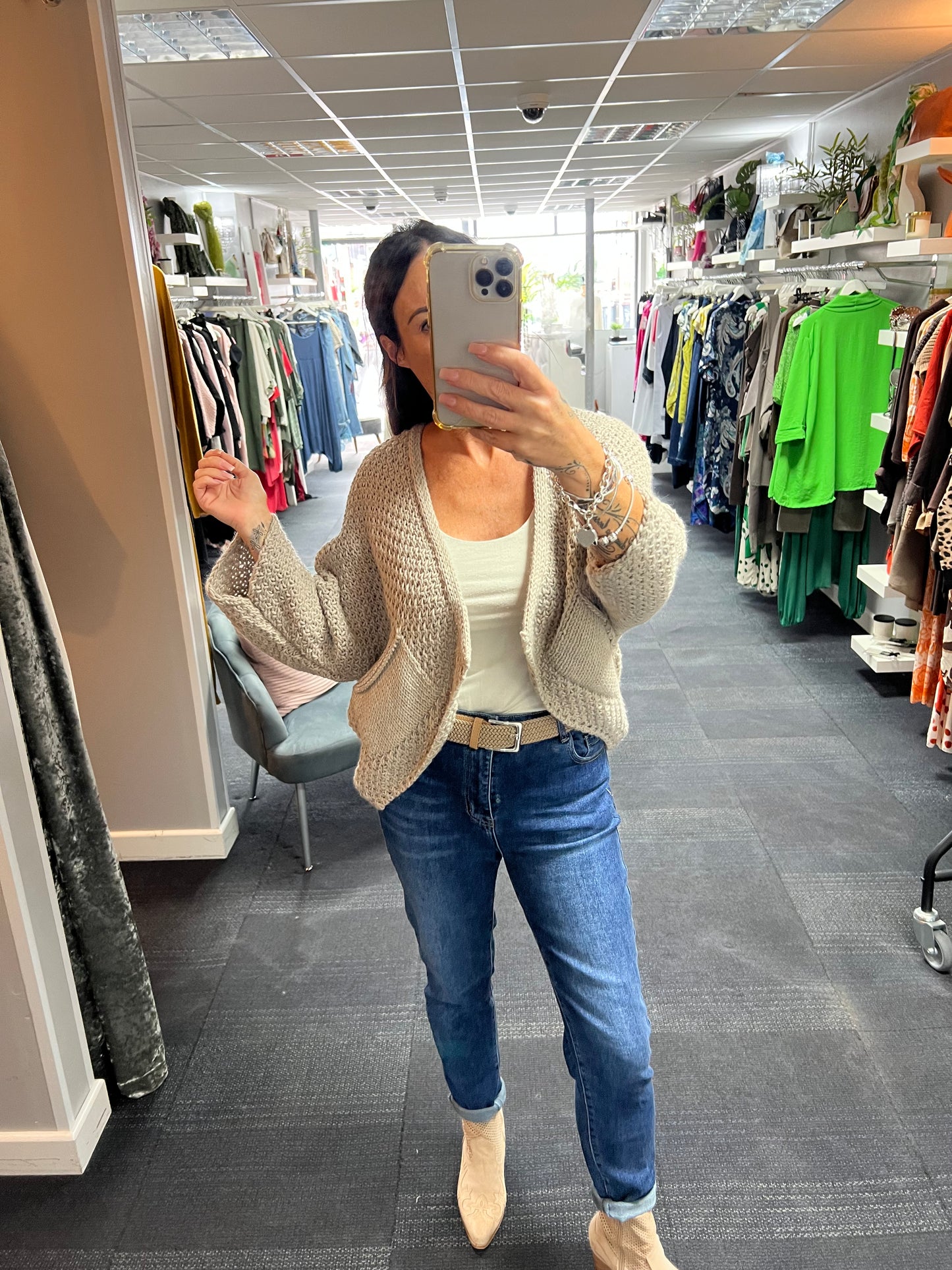 Waffle Pocket Open Cardigan