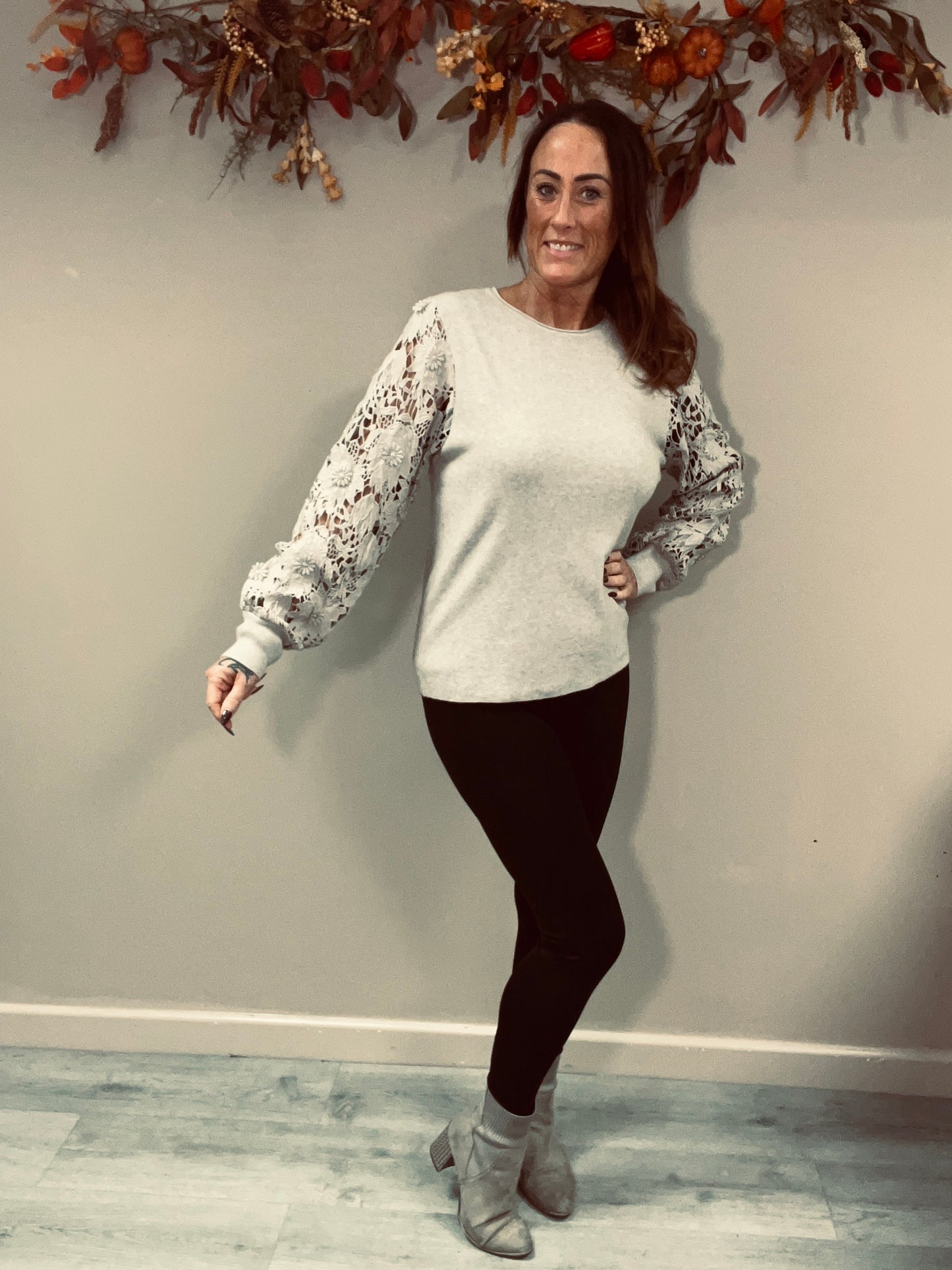 Lace Sleeve Knit