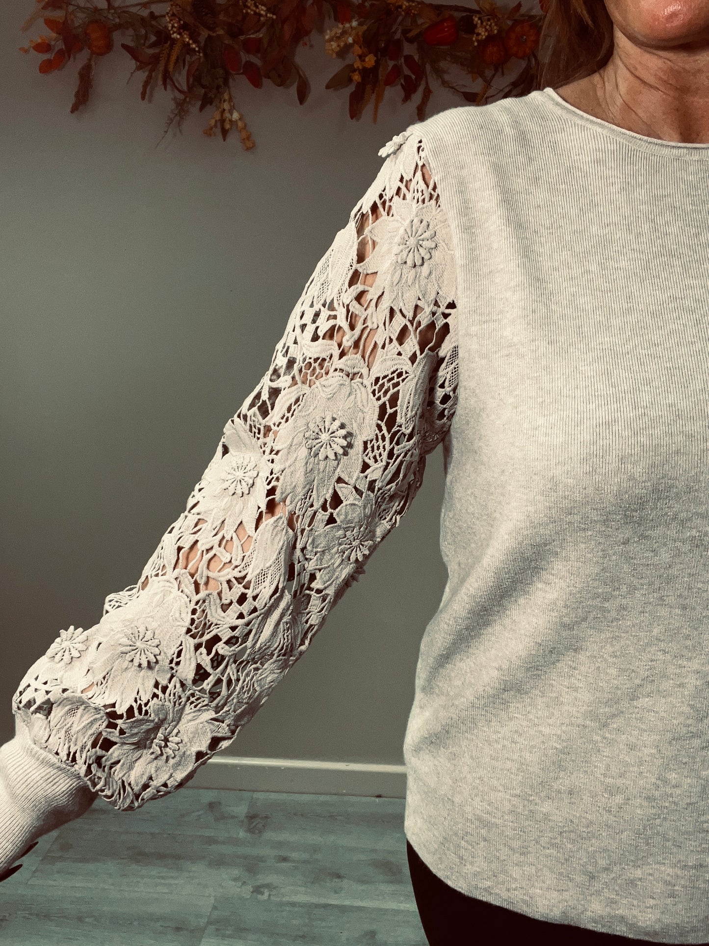 Lace Sleeve Knit