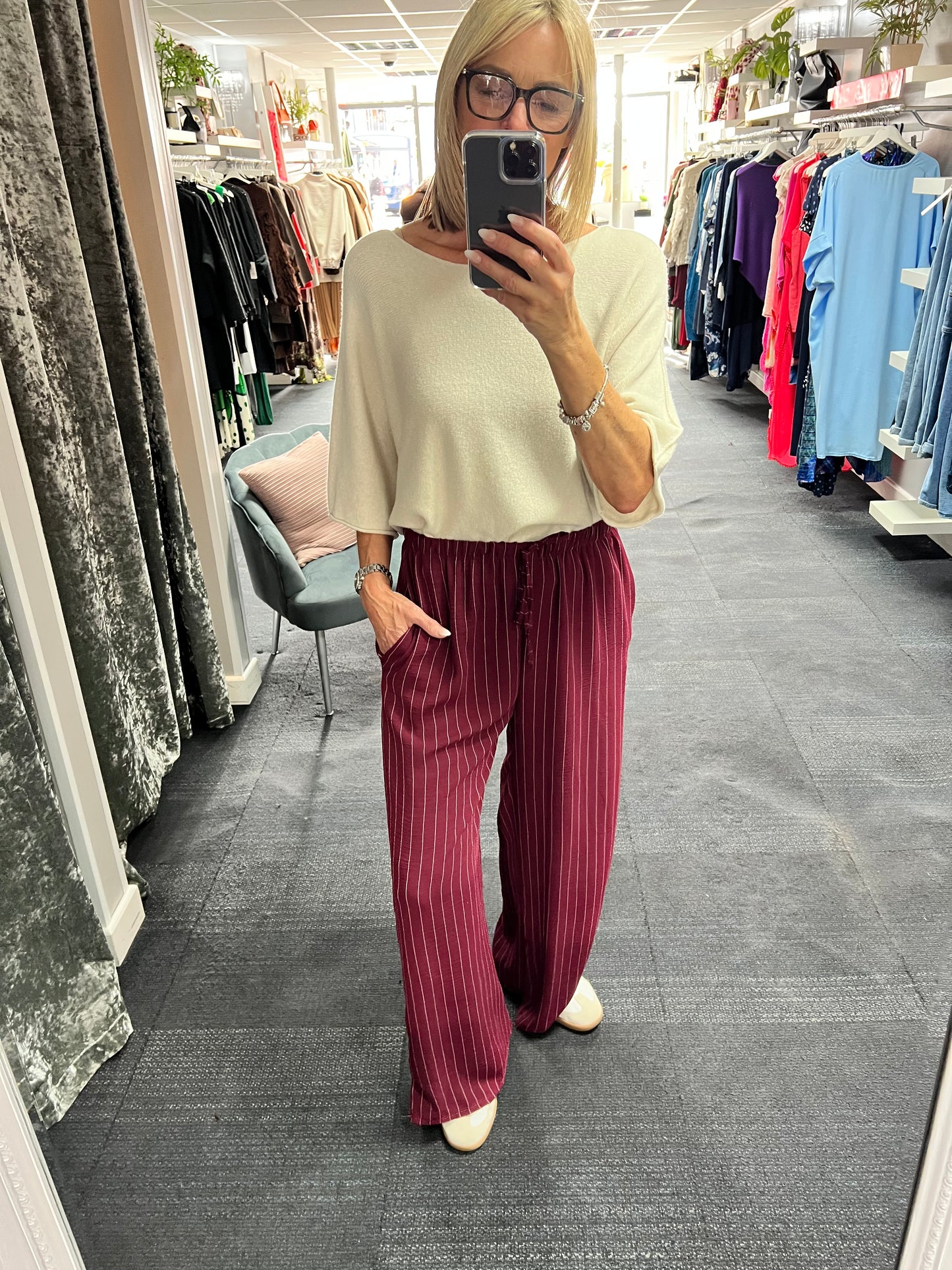 Pinstripe Wide Leg Trousers