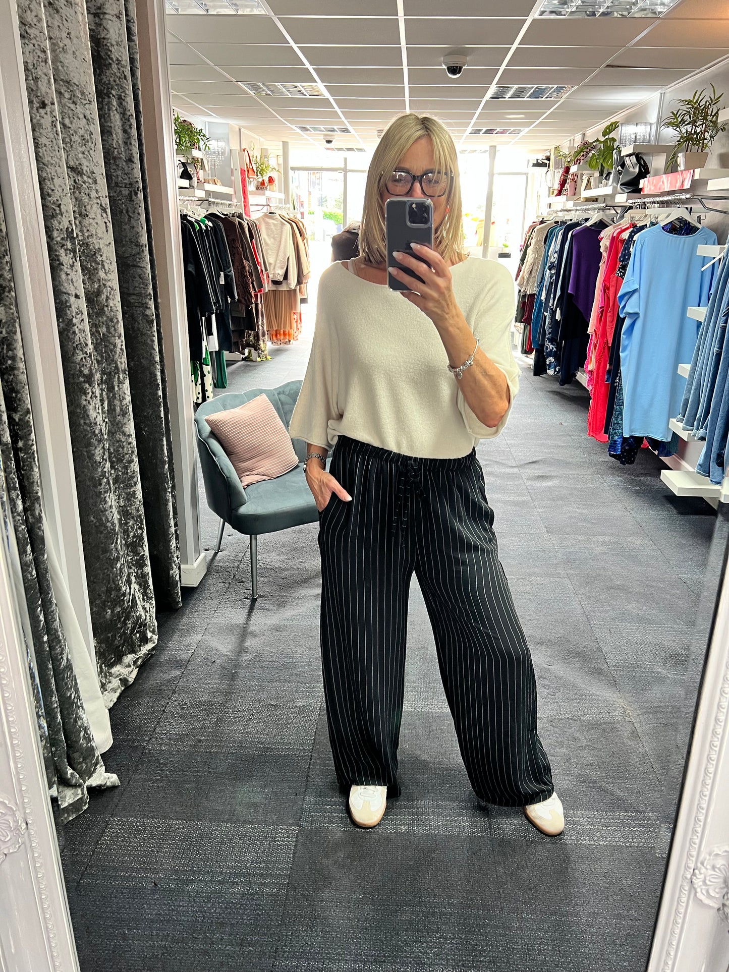 Pinstripe Wide Leg Trousers