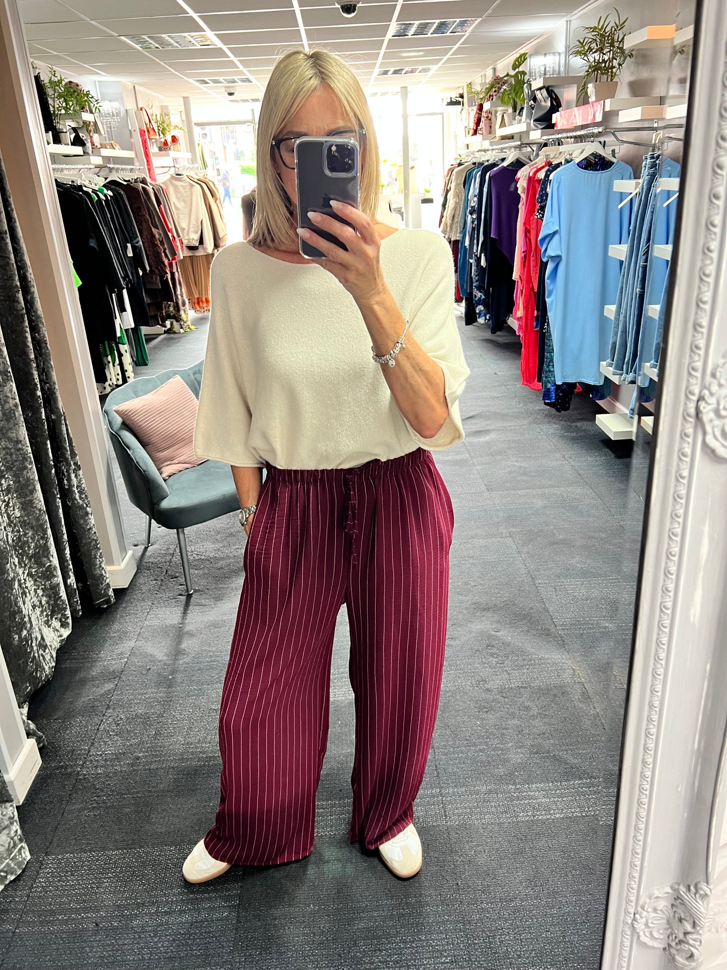 Pinstripe Wide Leg Trousers