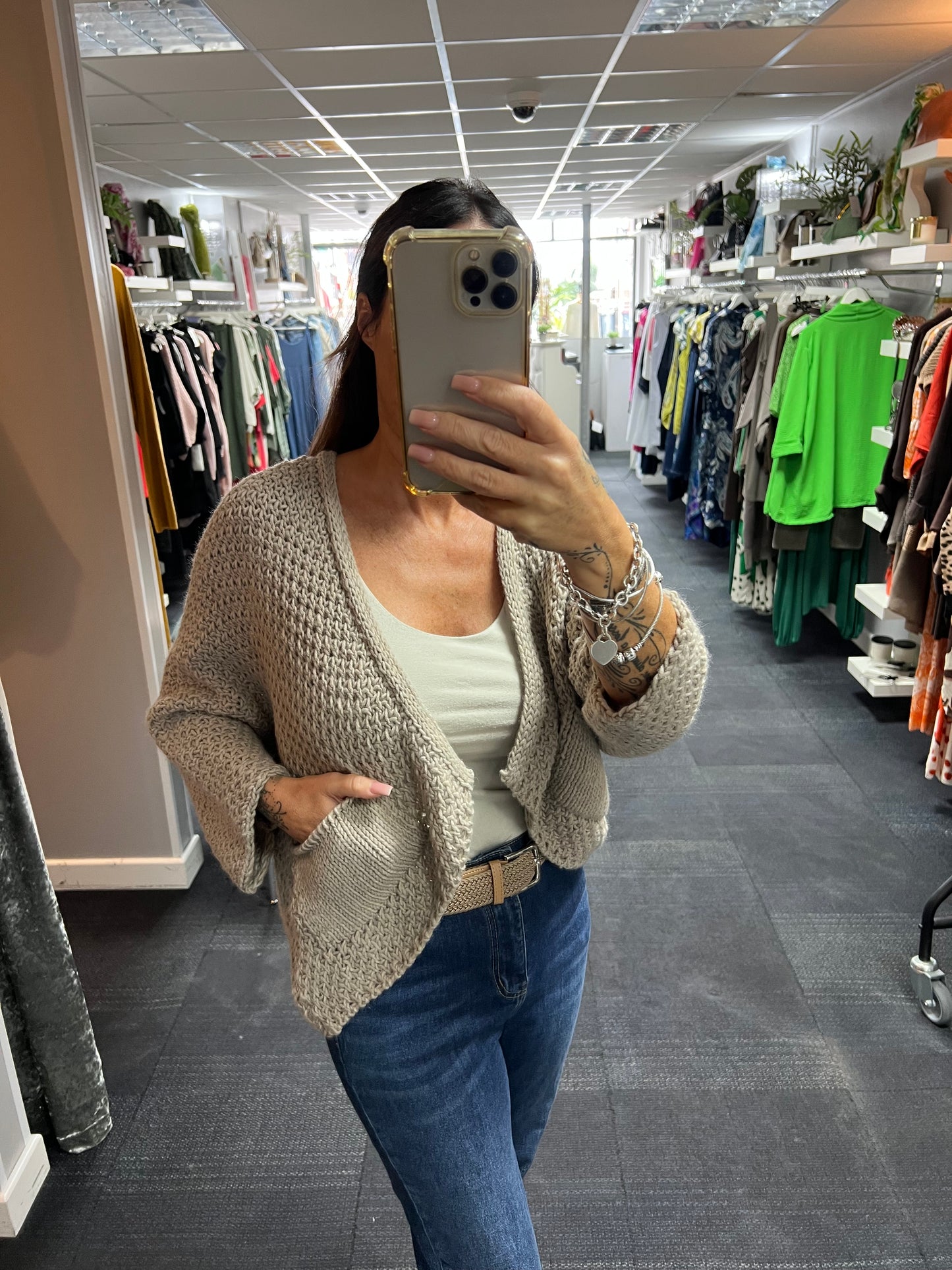 Waffle Pocket Open Cardigan