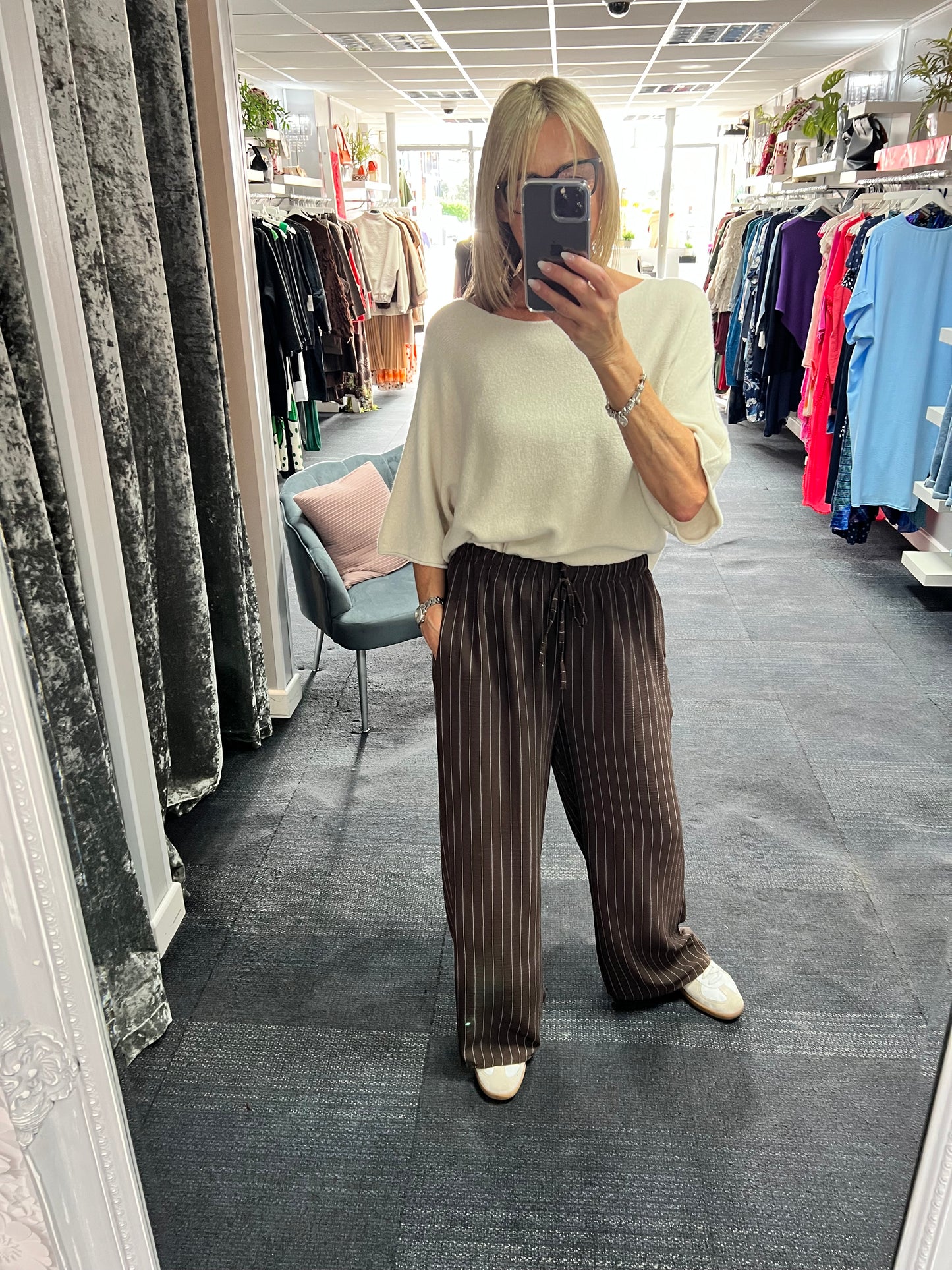 Pinstripe Wide Leg Trousers