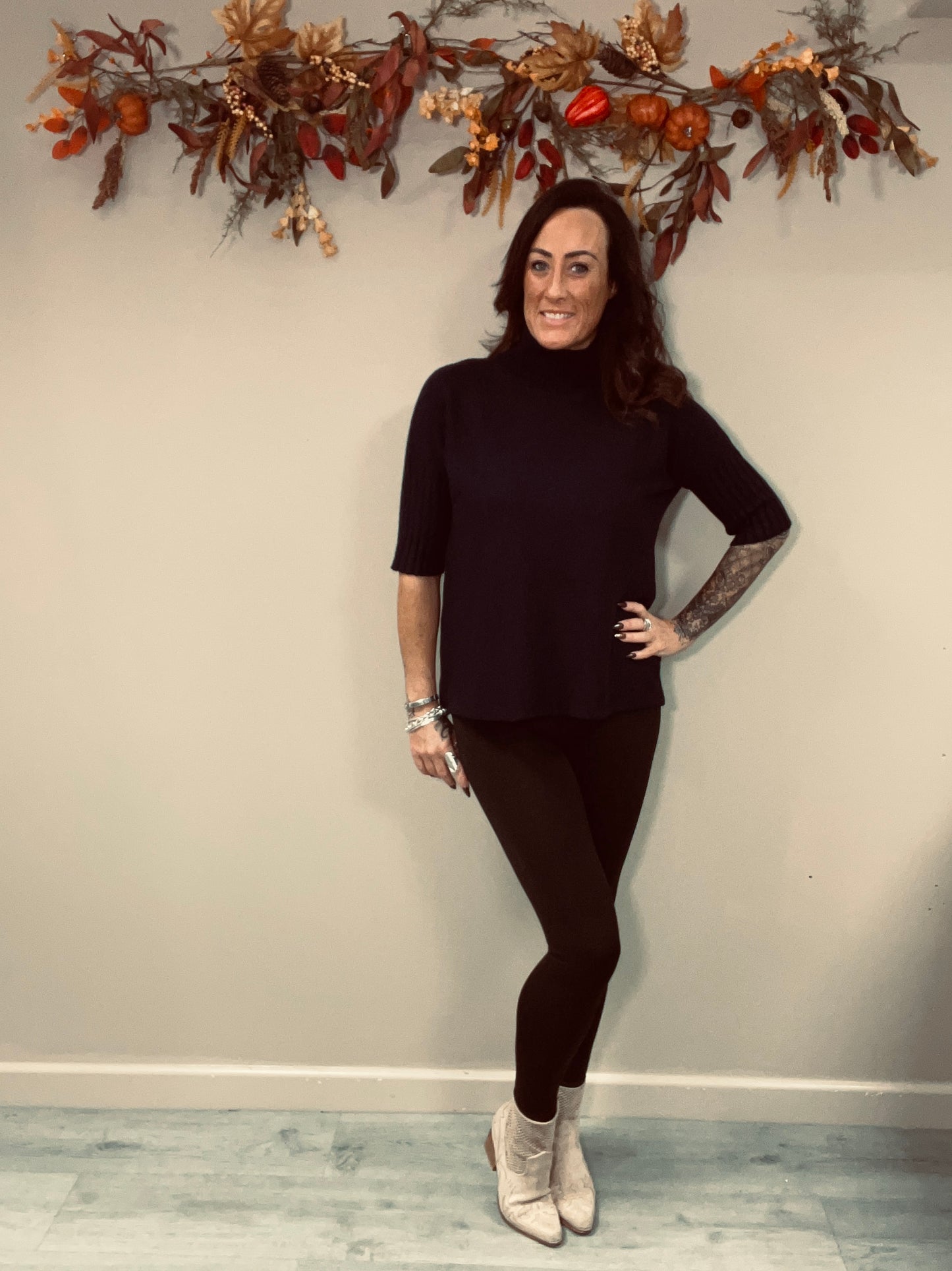 Turtle Neck Half Sleeve Knit