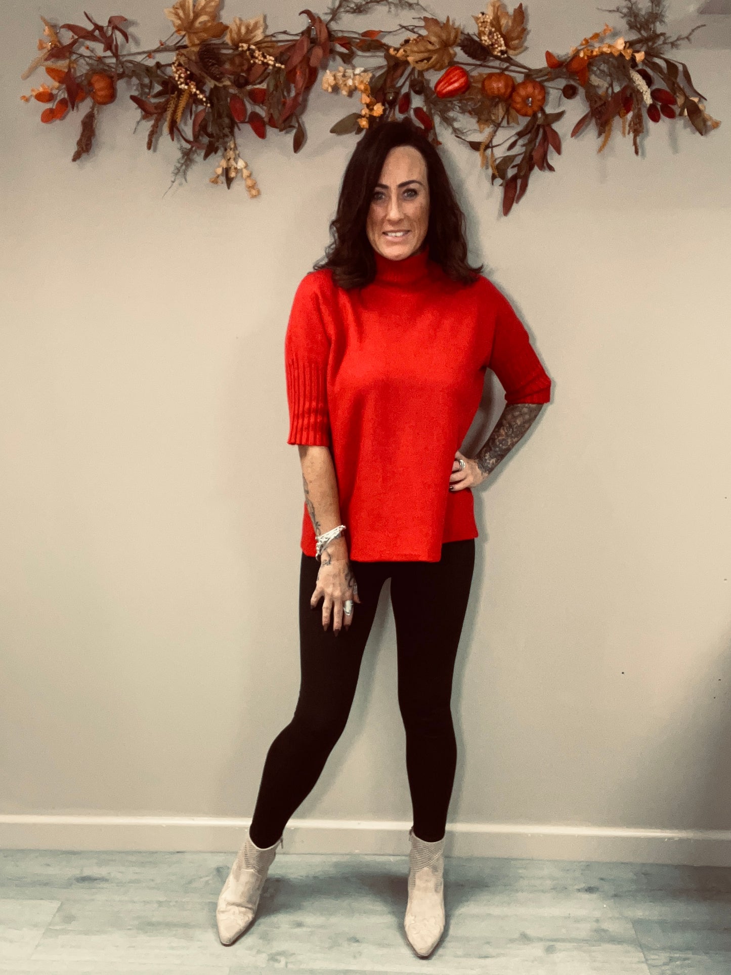 Turtle Neck Half Sleeve Knit