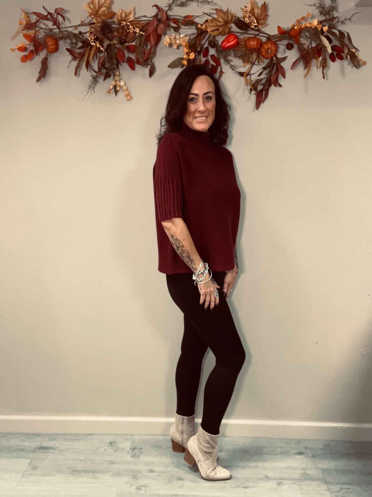 Turtle Neck Half Sleeve Knit