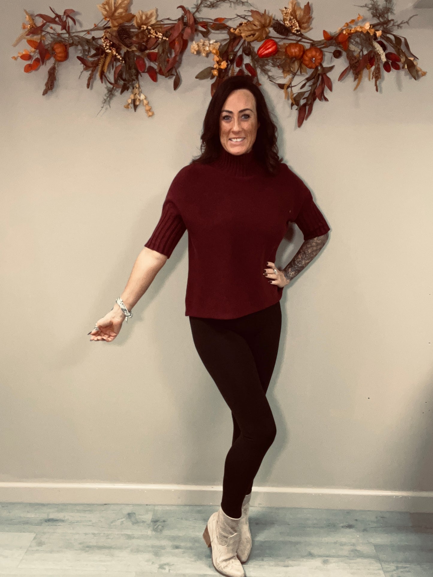 Turtle Neck Half Sleeve Knit