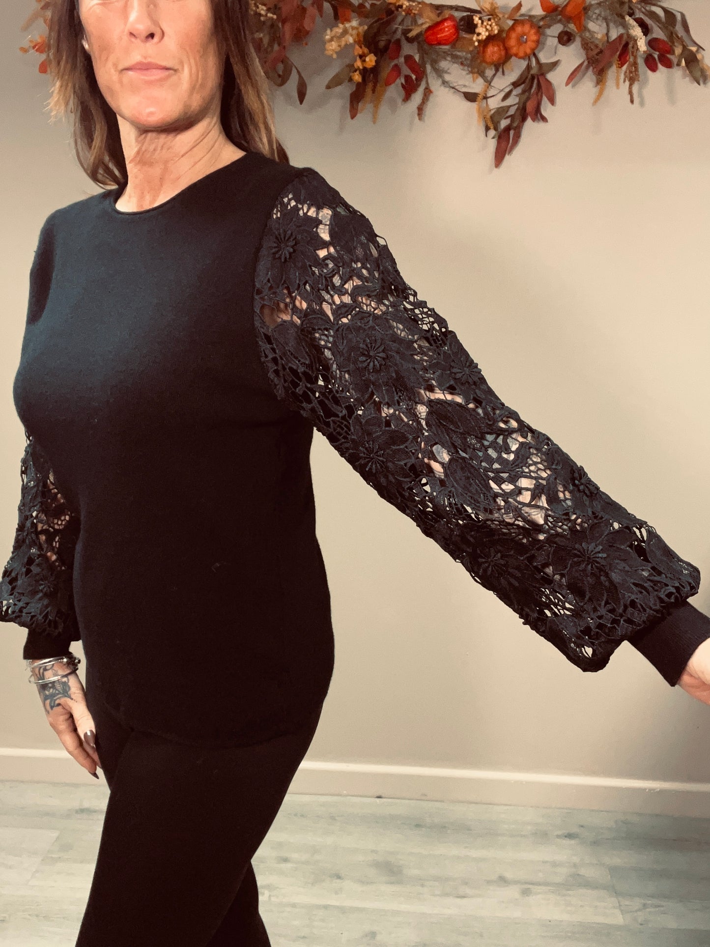 Lace Sleeve Knit