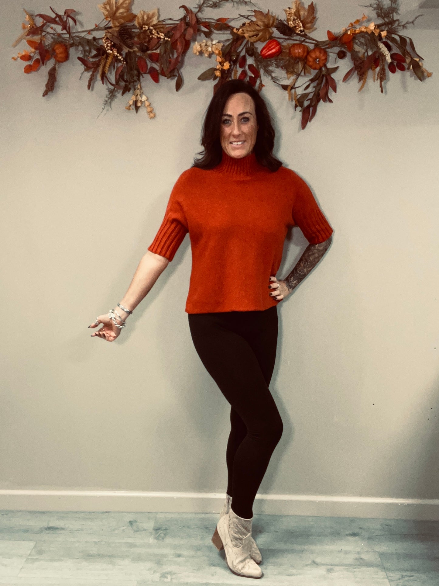 Turtle Neck Half Sleeve Knit
