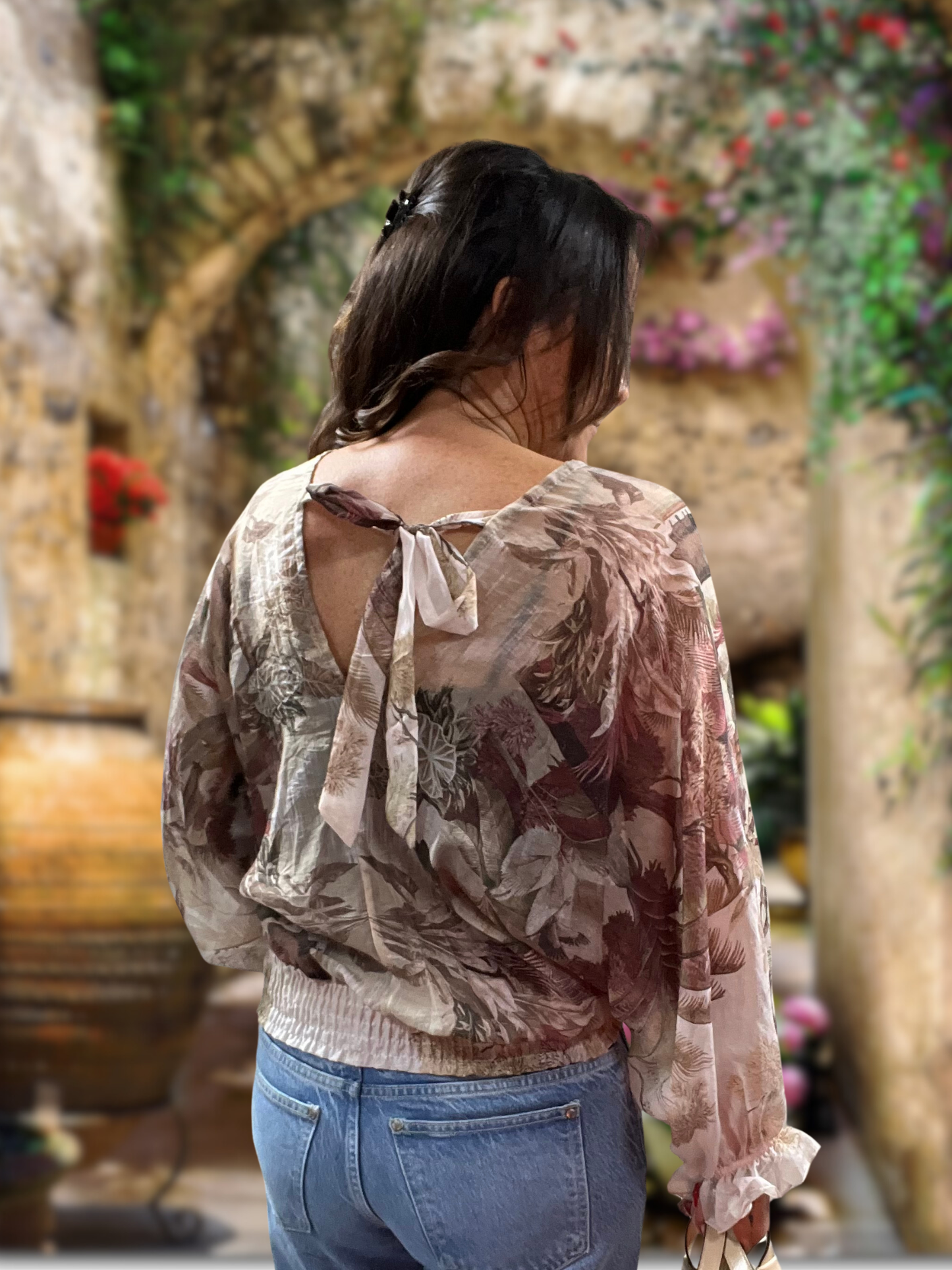 Floral Sheer Tie Back Blouse