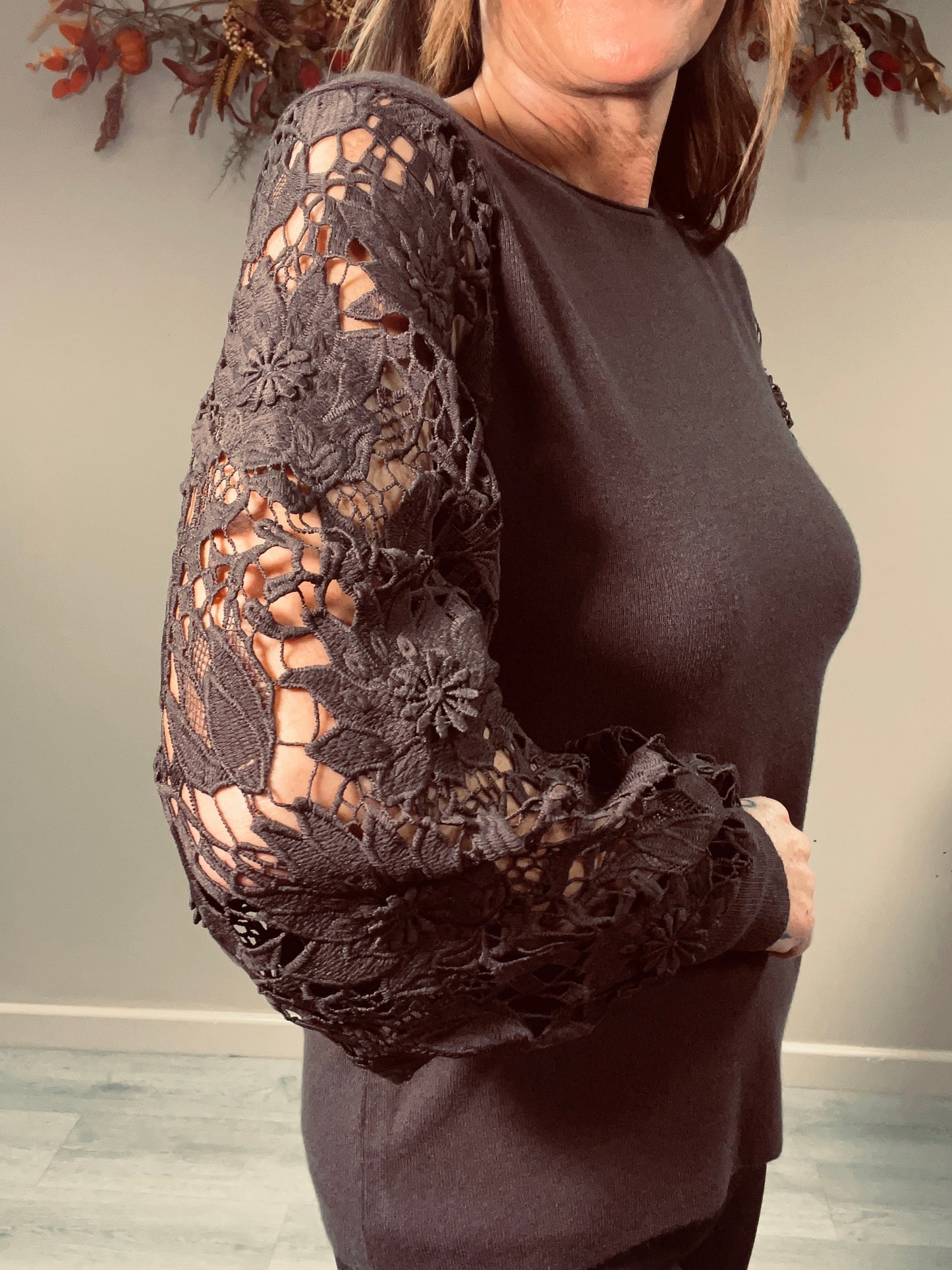 Lace Sleeve Knit
