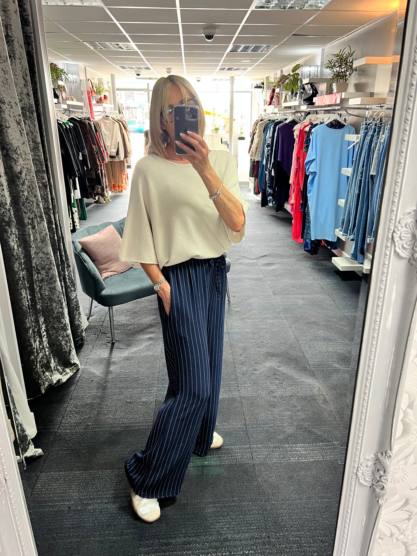 Pinstripe Wide Leg Trousers
