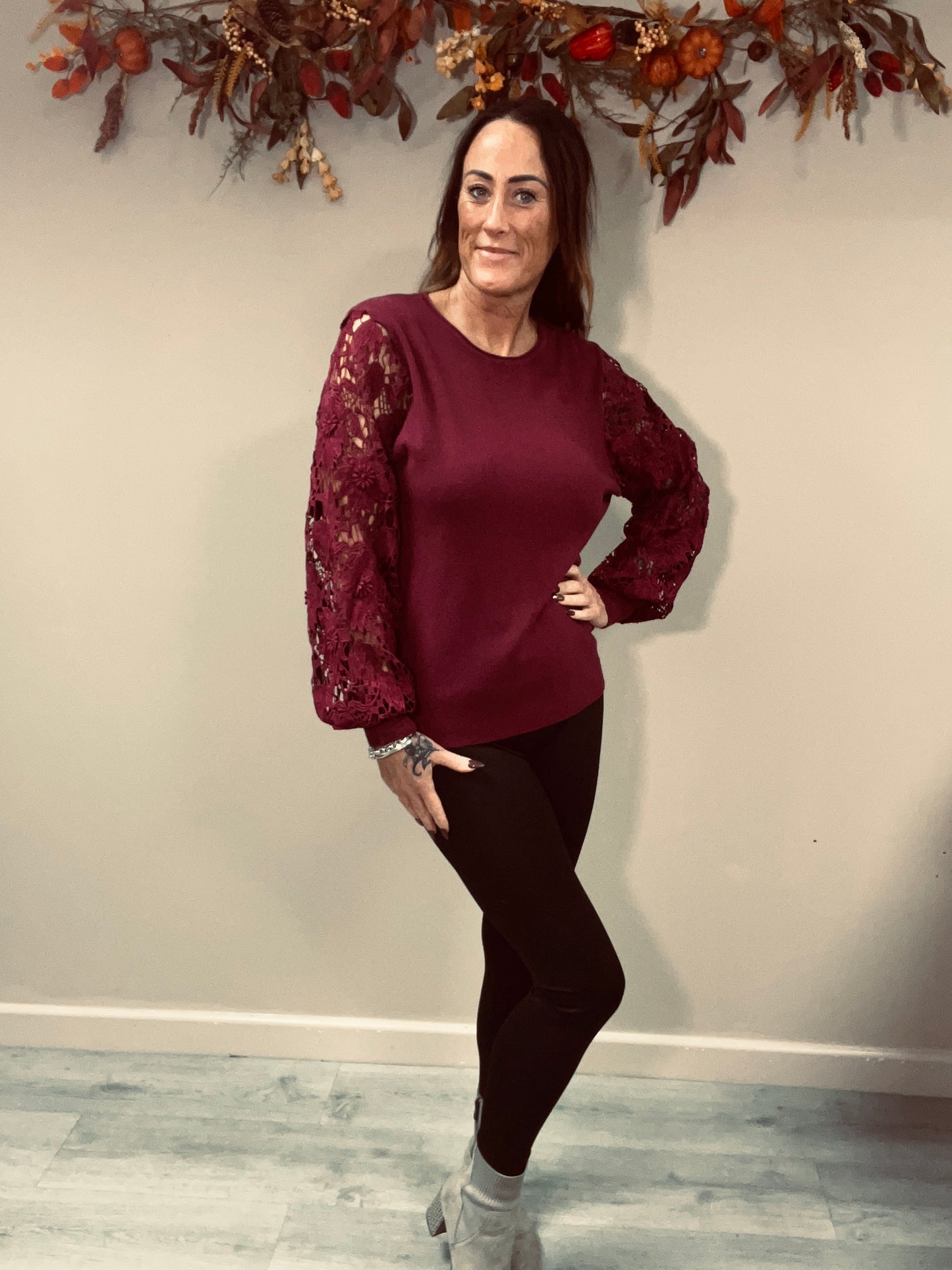 Lace Sleeve Knit