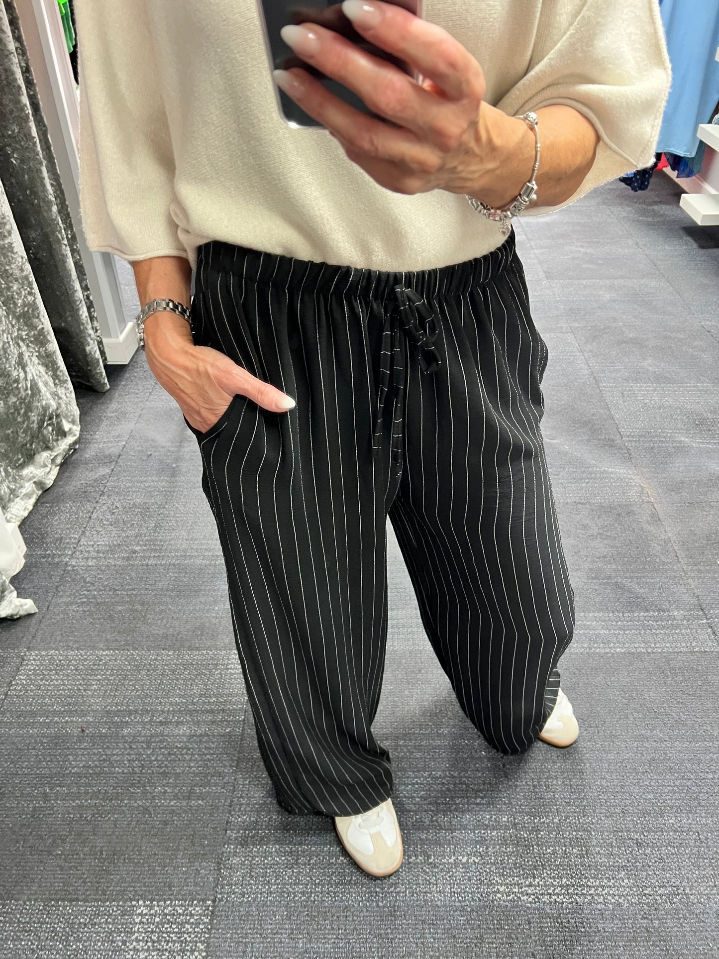 Pinstripe Wide Leg Trousers
