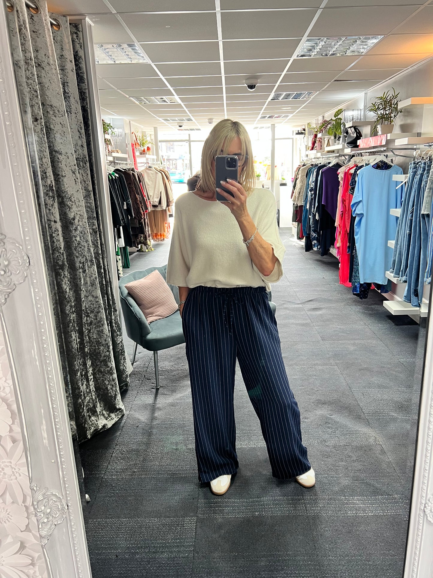 Pinstripe Wide Leg Trousers
