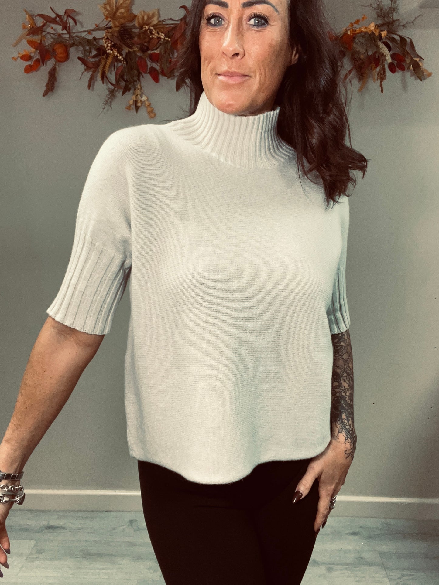 Turtle Neck Half Sleeve Knit