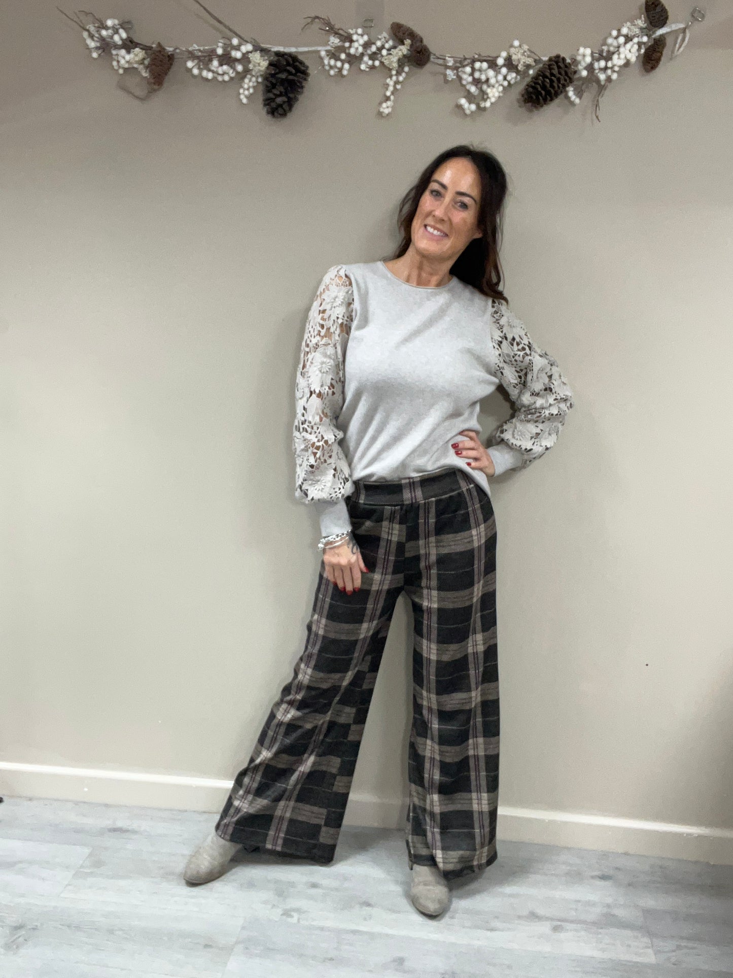 Checked Wide Leg Trousers