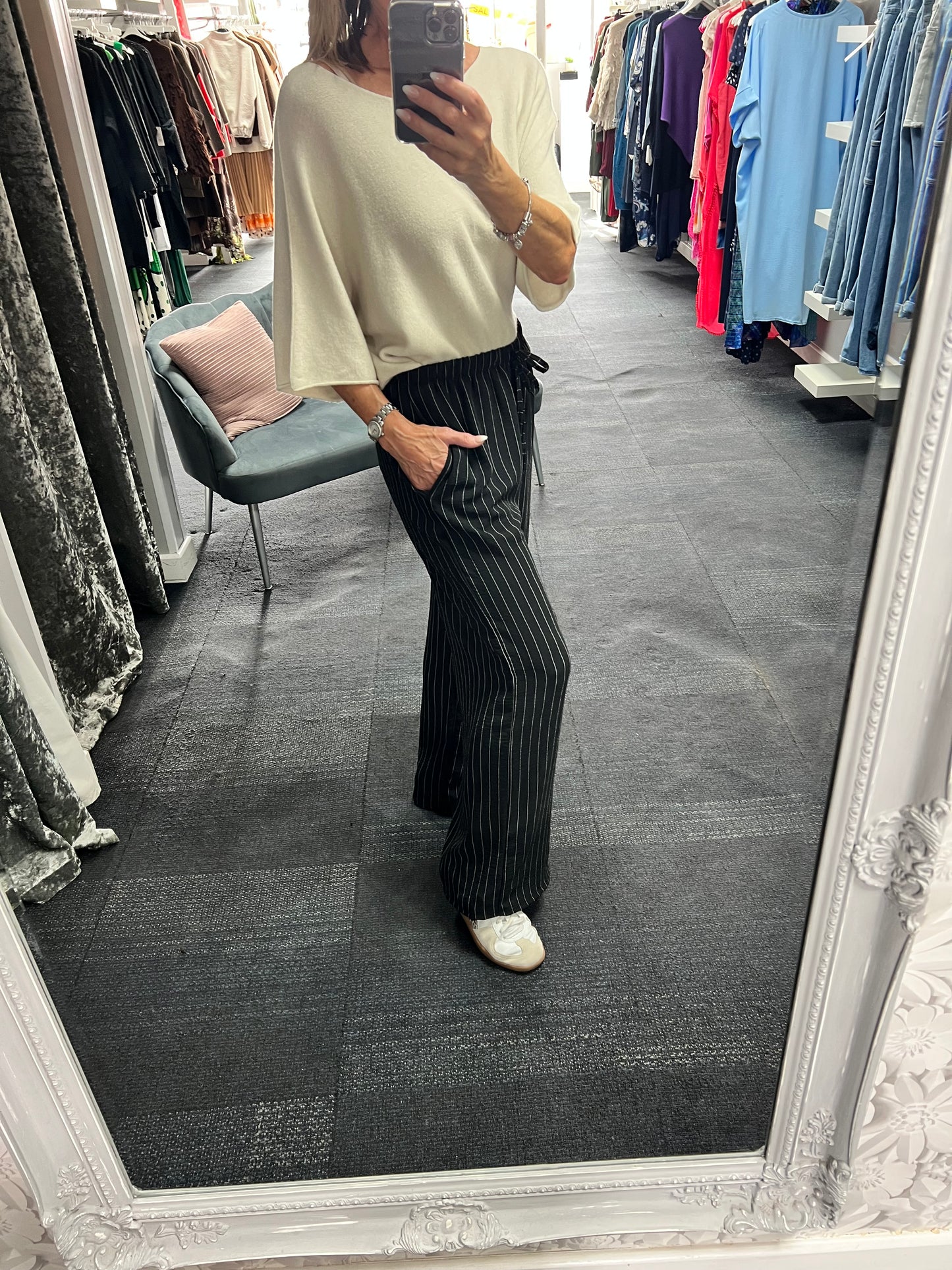 Pinstripe Wide Leg Trousers