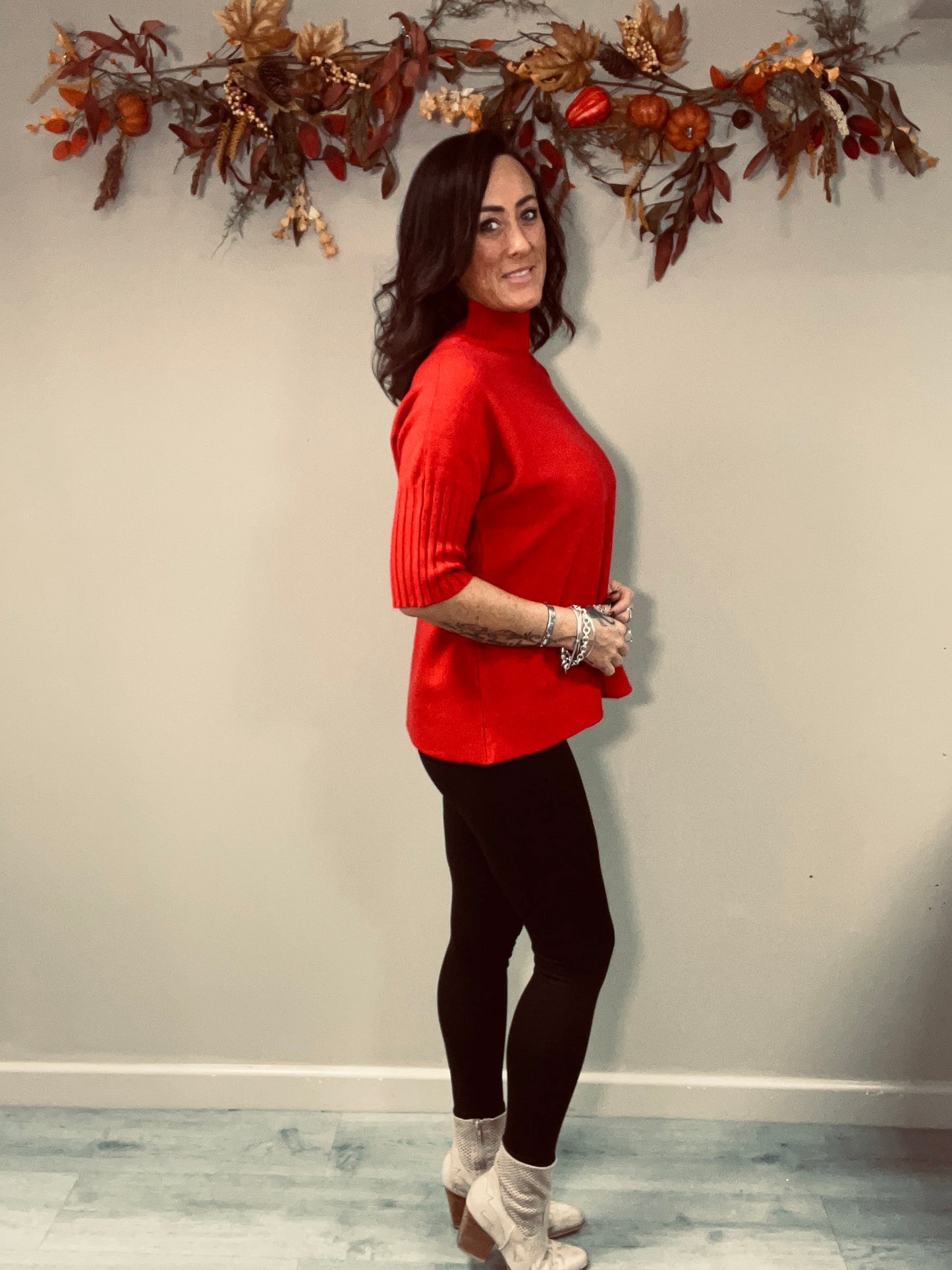 Turtle Neck Half Sleeve Knit