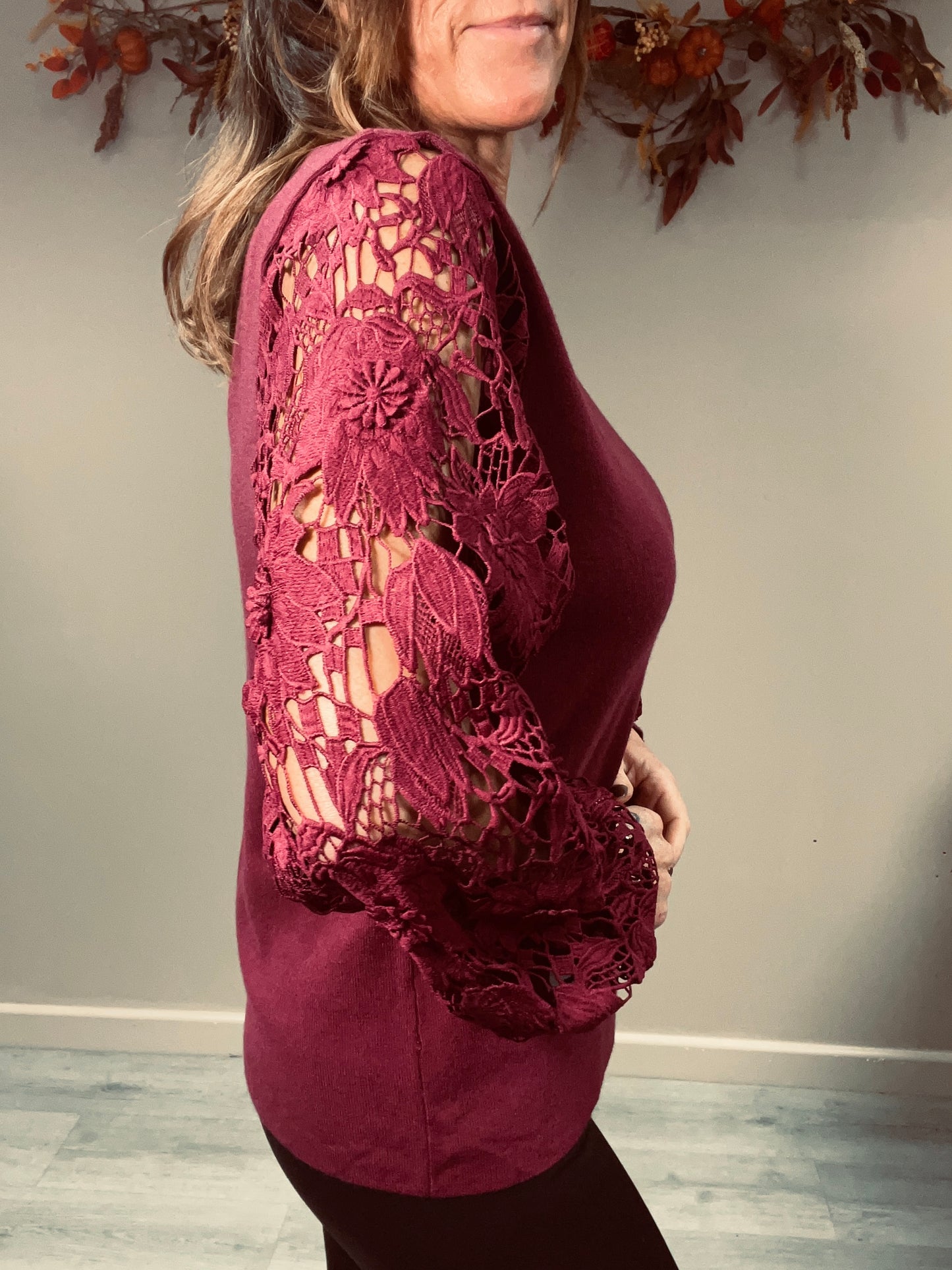 Lace Sleeve Knit