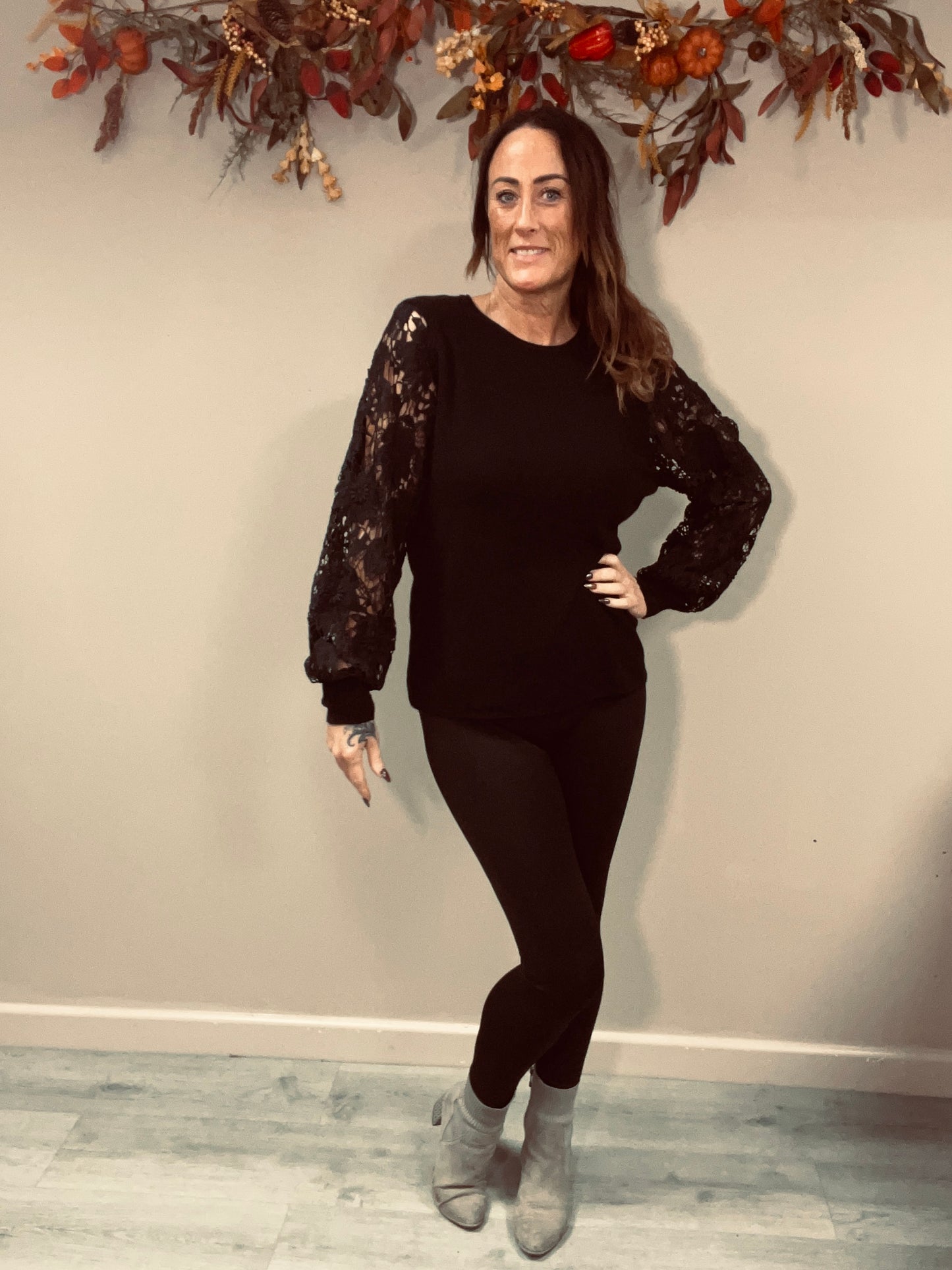 Lace Sleeve Knit