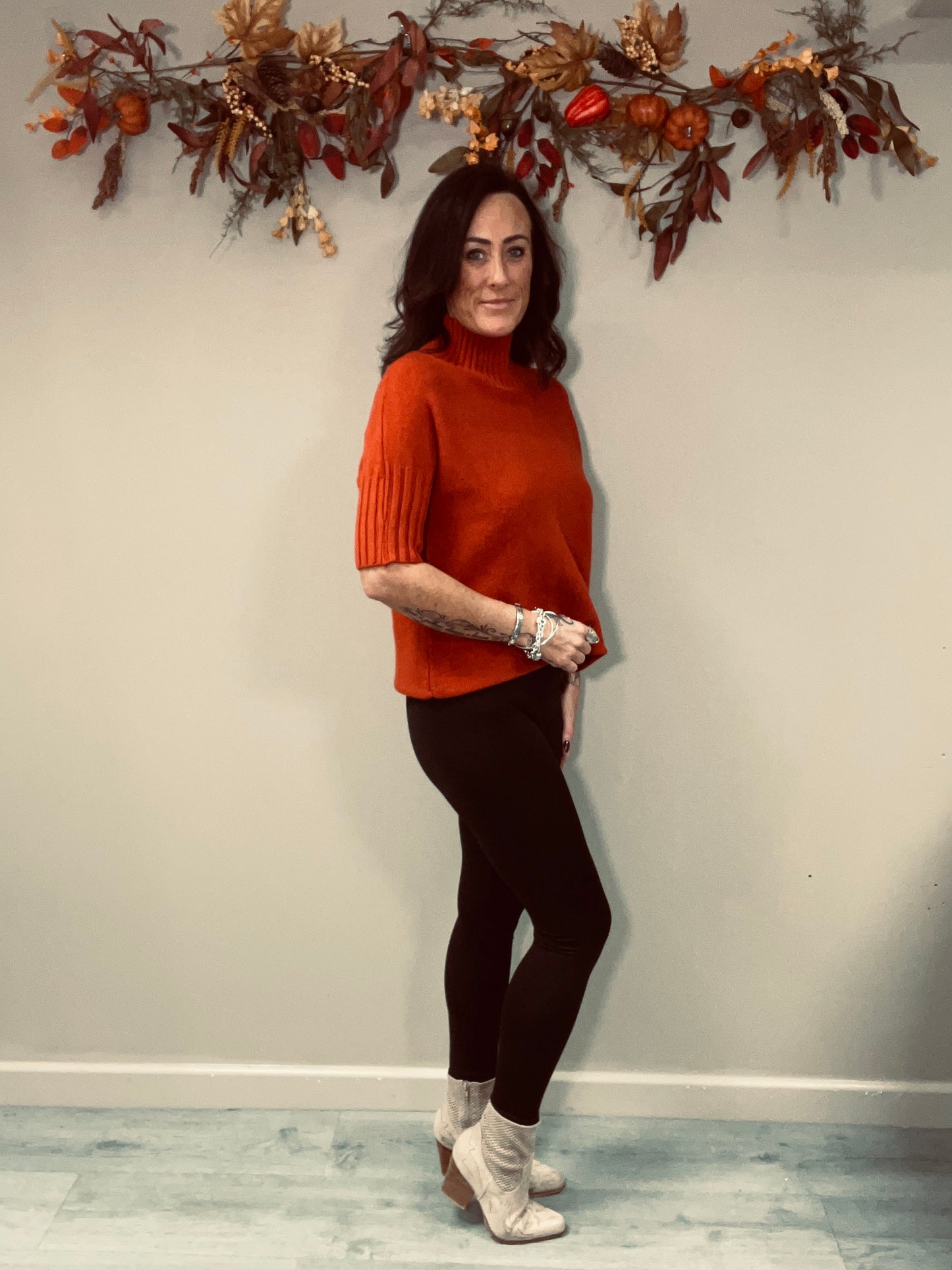 Turtle Neck Half Sleeve Knit