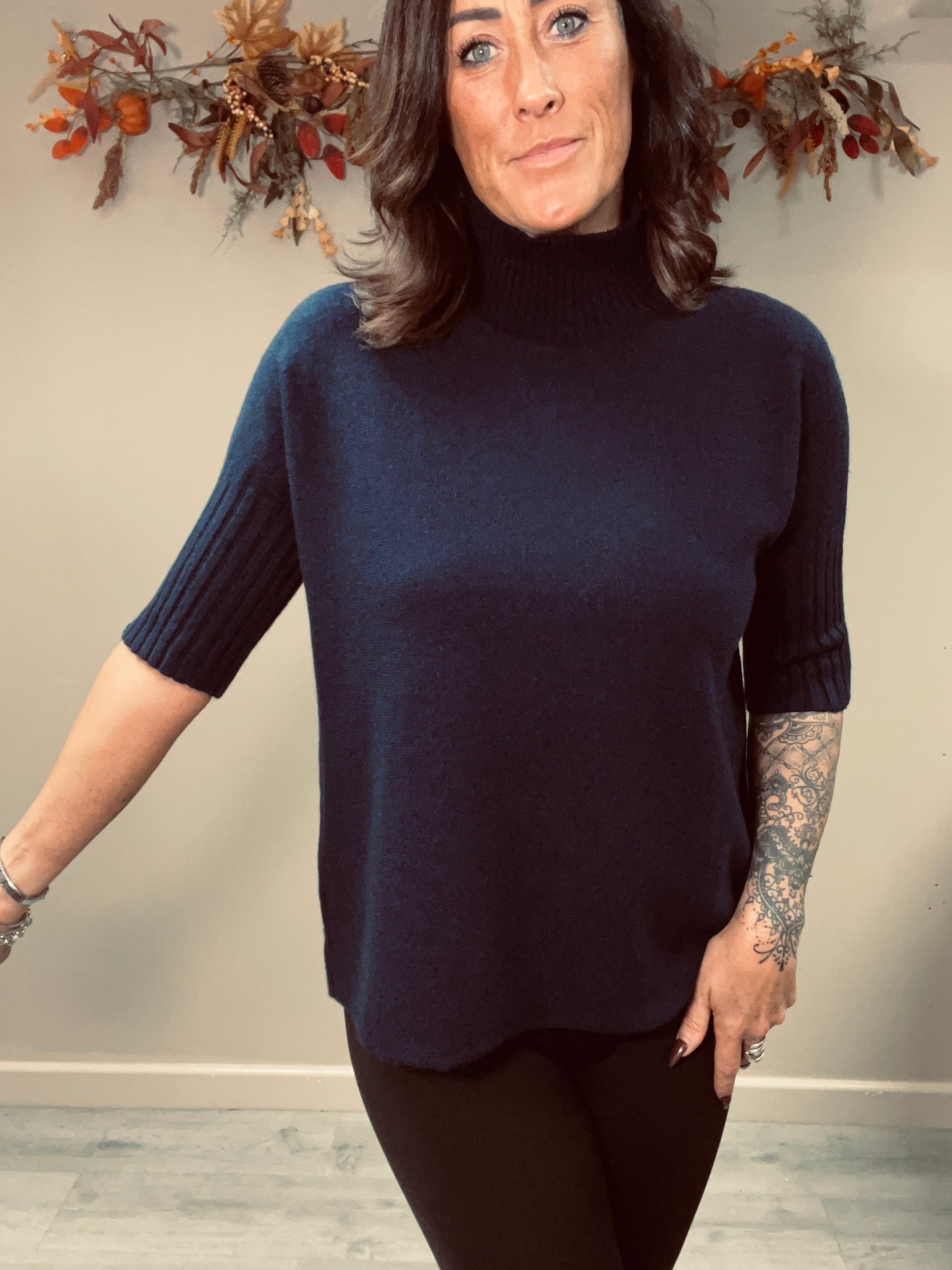 Turtle Neck Half Sleeve Knit