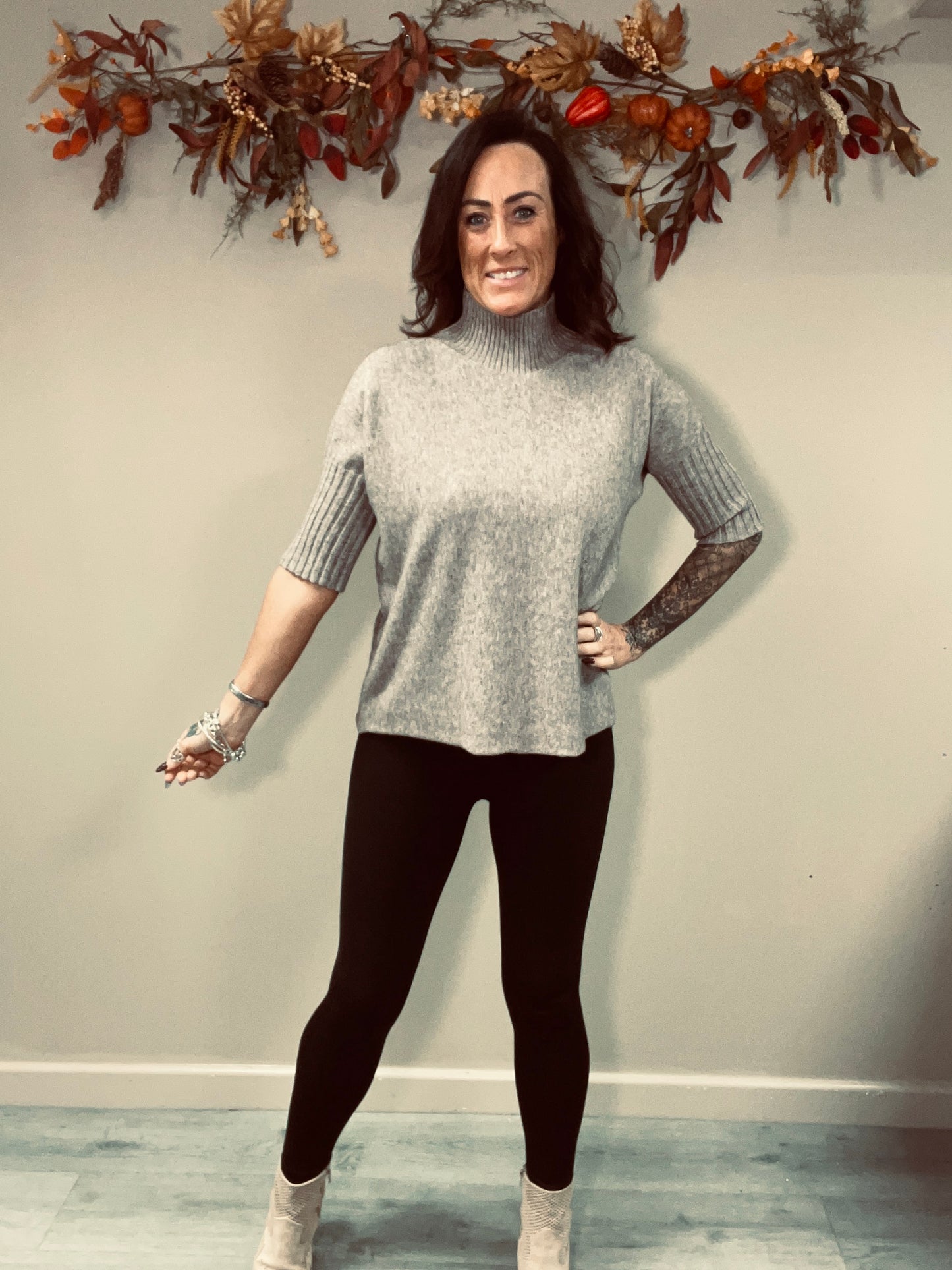 Turtle Neck Half Sleeve Knit