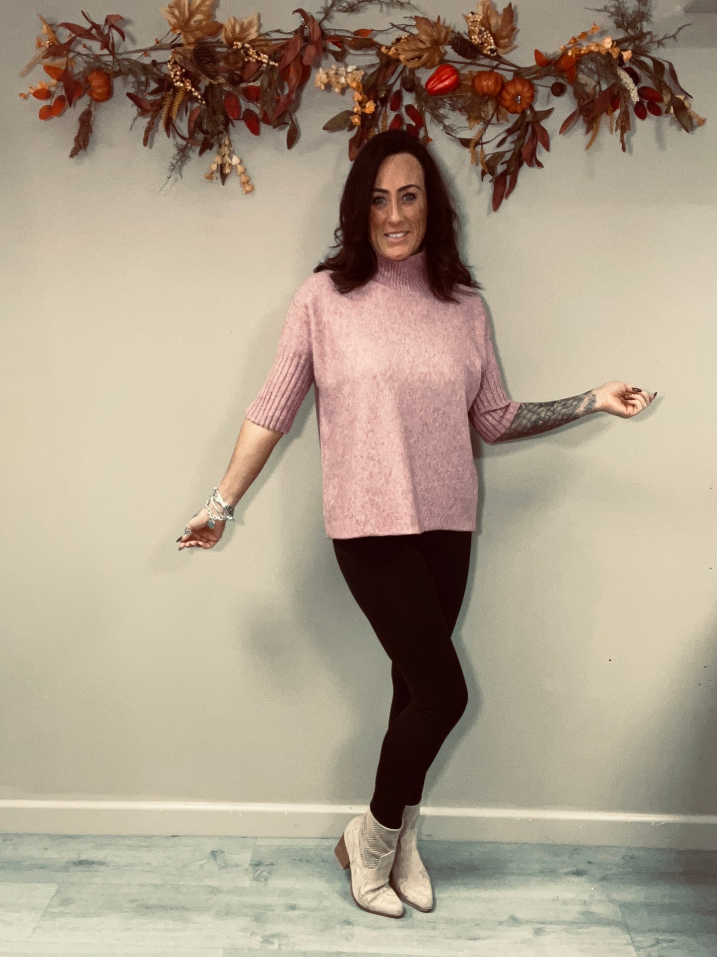 Turtle Neck Half Sleeve Knit