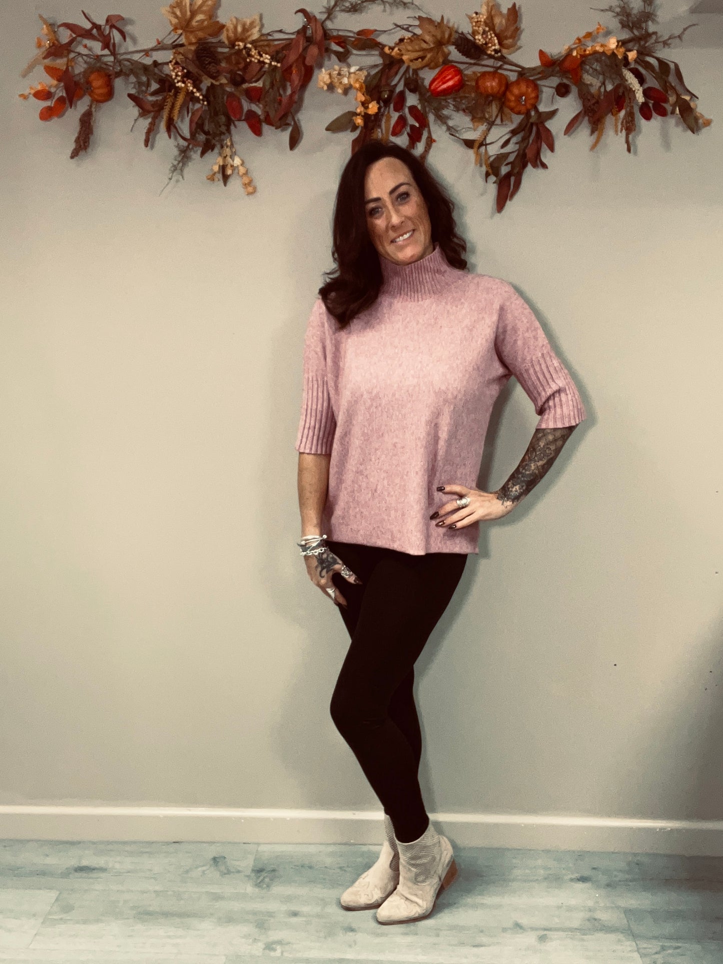 Turtle Neck Half Sleeve Knit