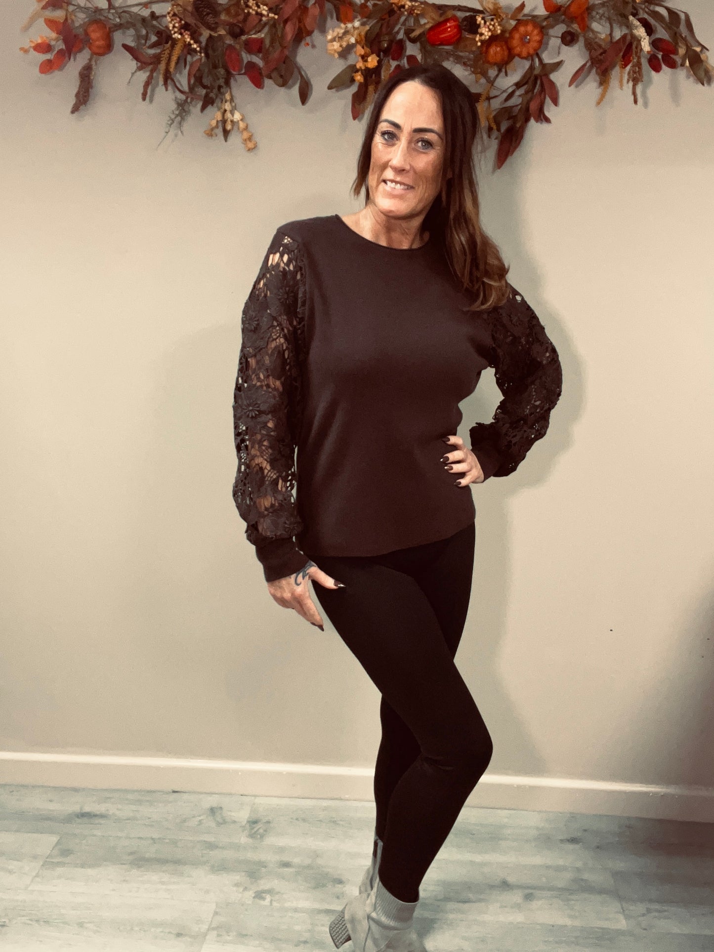Lace Sleeve Knit