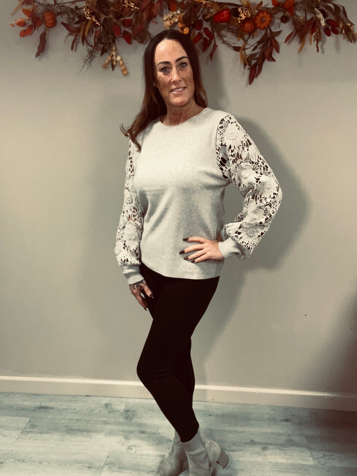 Lace Sleeve Knit