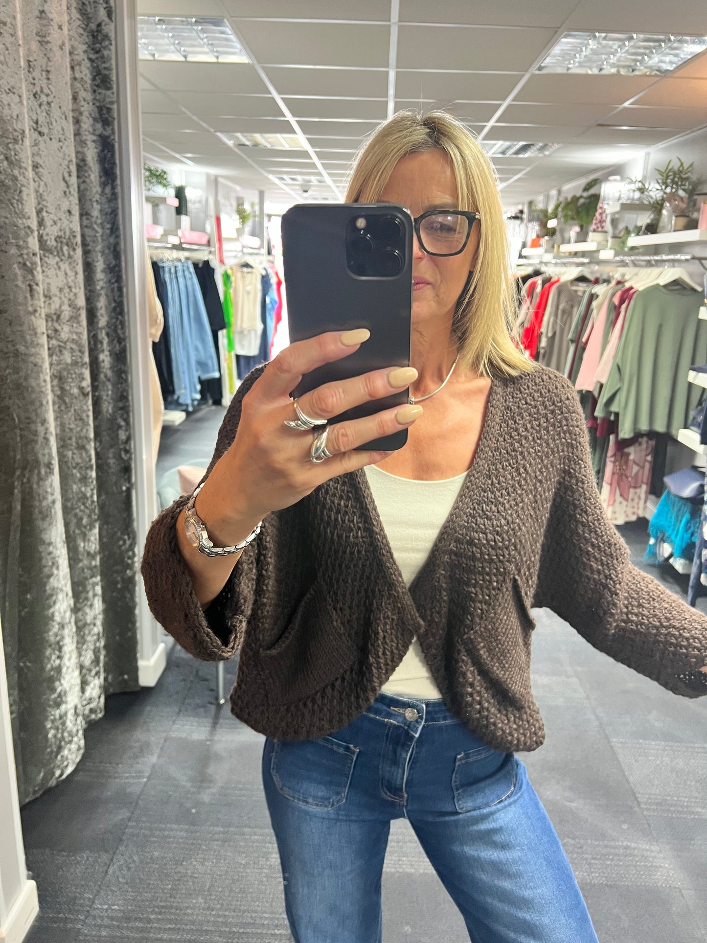 Waffle Pocket Open Cardigan