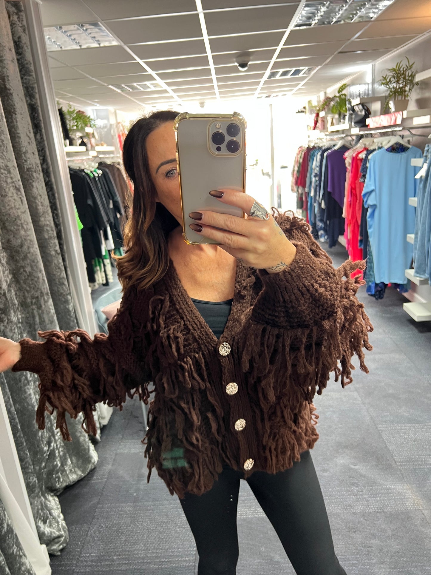 Fringe Knit Button Cardigan