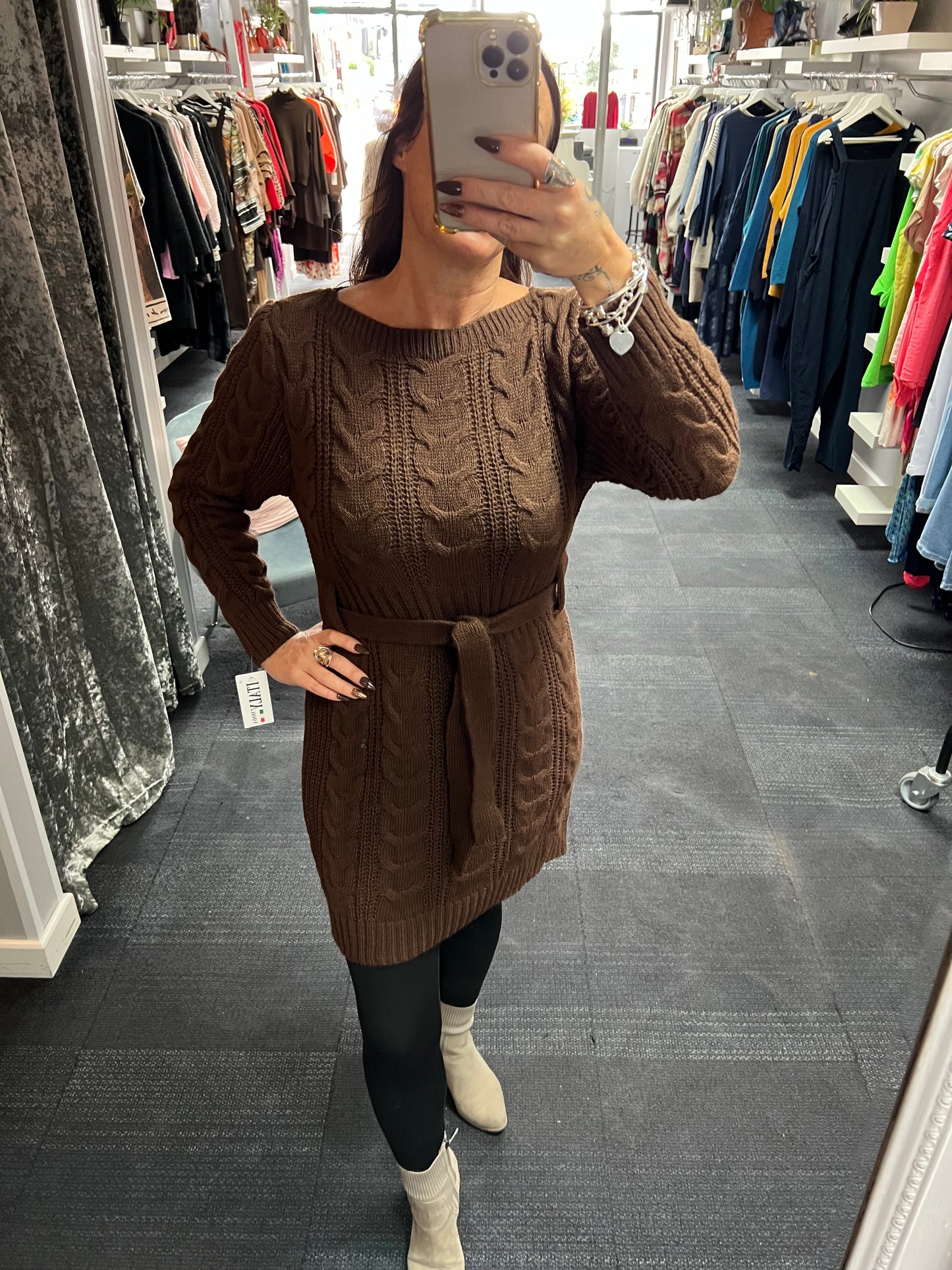 Knitted Cable Belted Dress