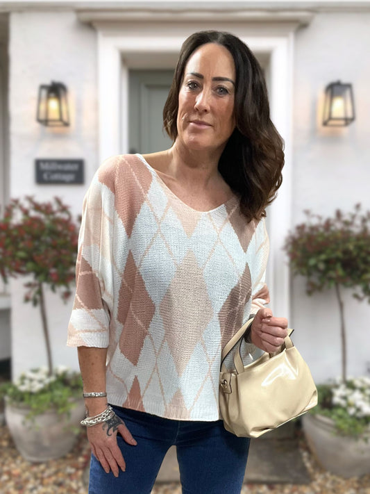 Argyle Patterned Fine Knit