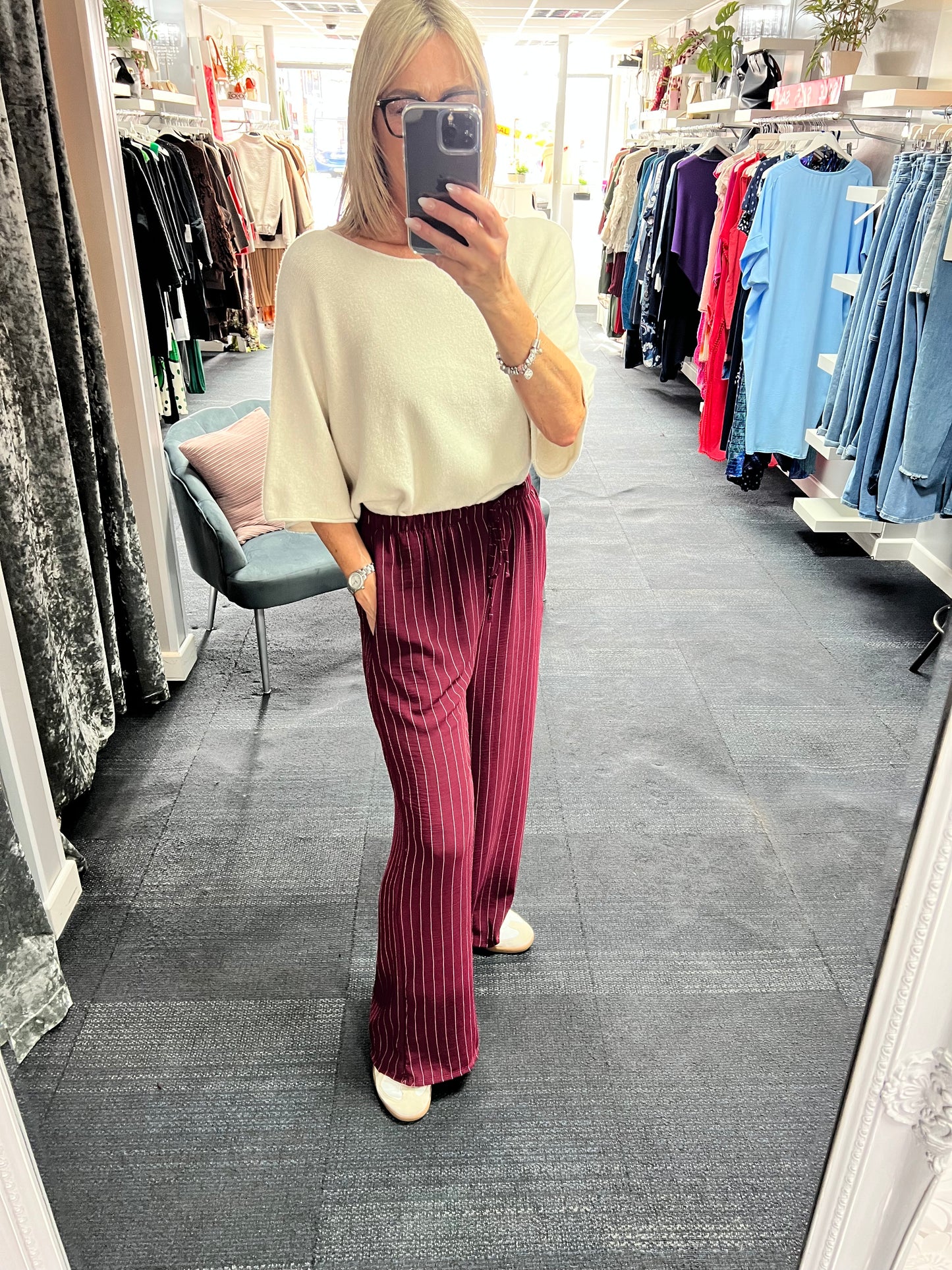 Pinstripe Wide Leg Trousers