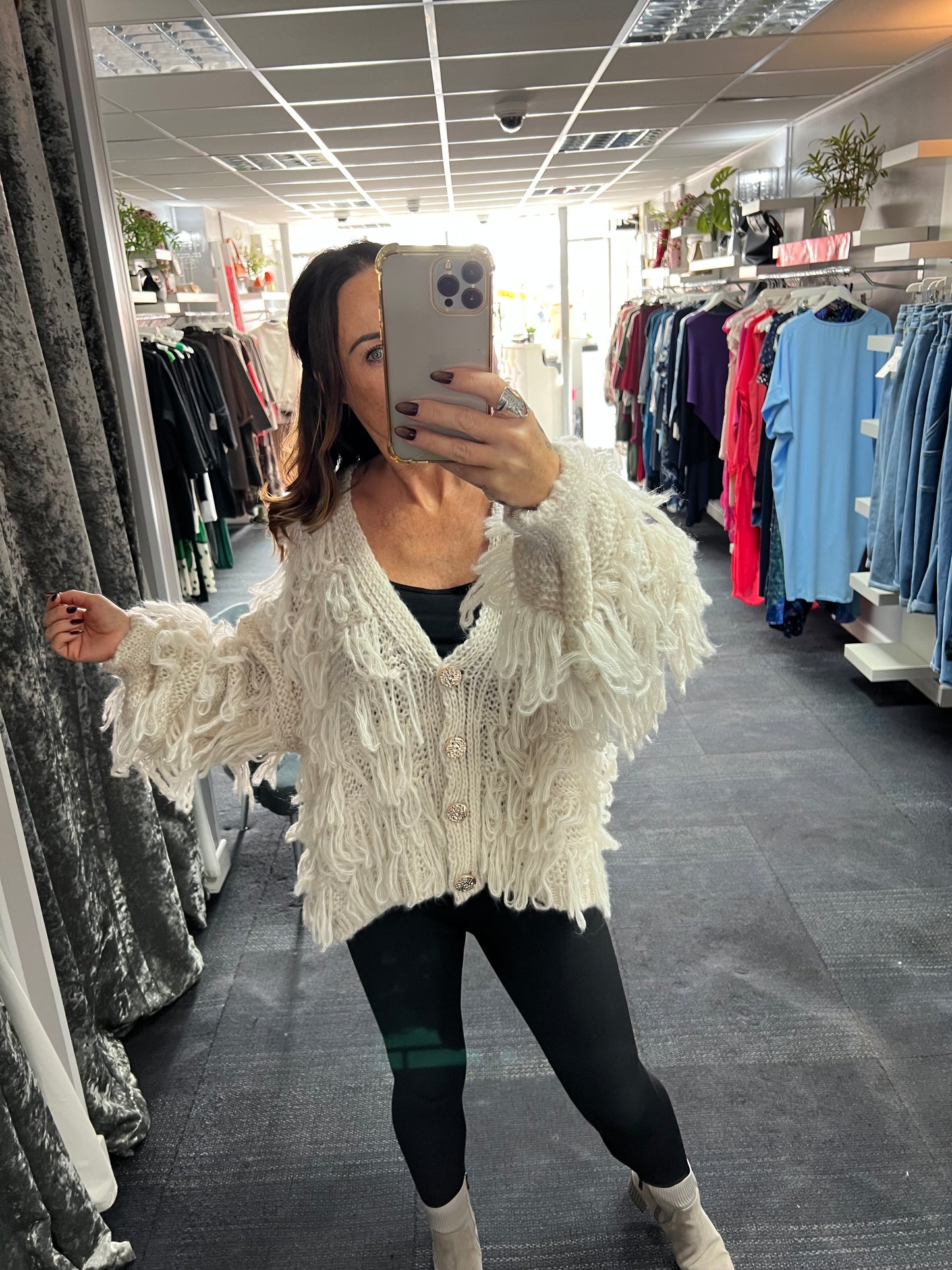 Fringe Knit Button Cardigan
