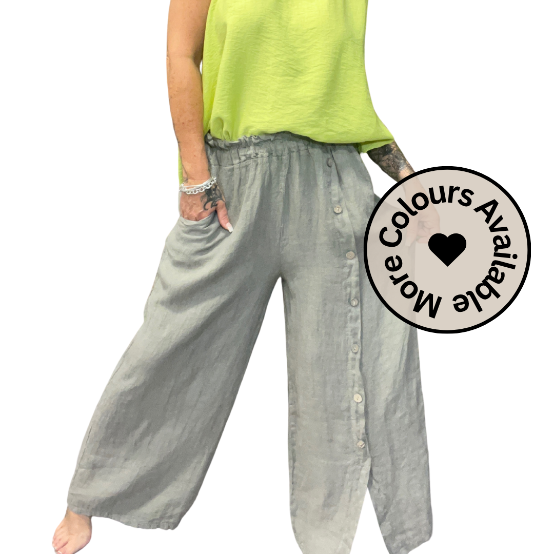 Button Leg Linen Trousers