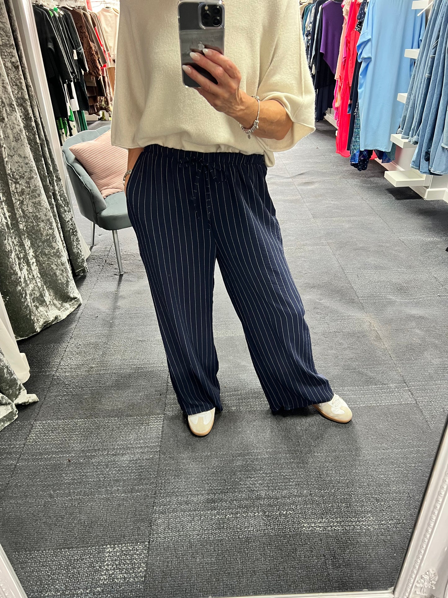 Pinstripe Wide Leg Trousers