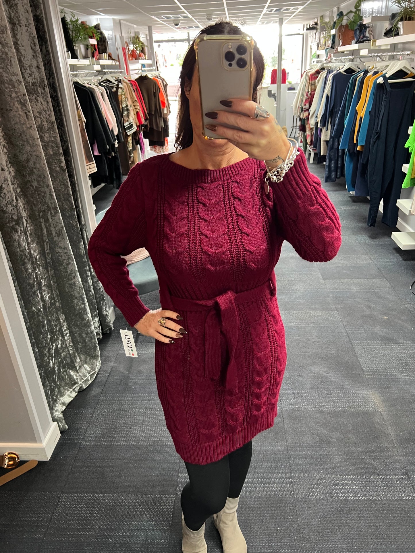 Knitted Cable Belted Dress