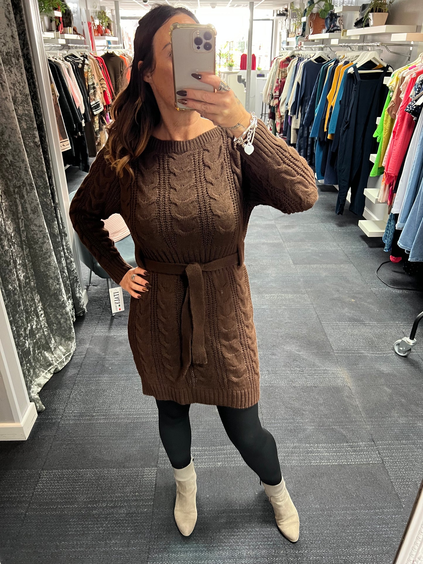 Knitted Cable Belted Dress