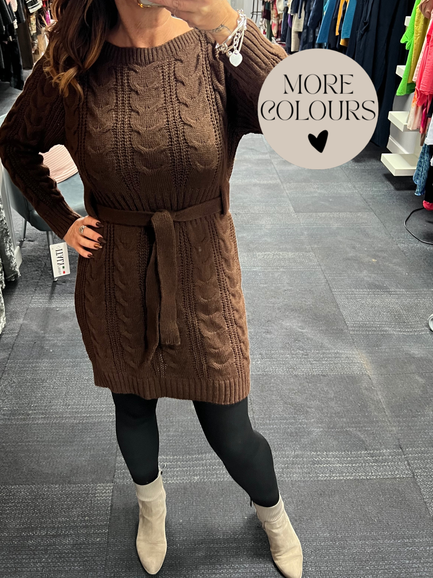 Knitted Cable Belted Dress