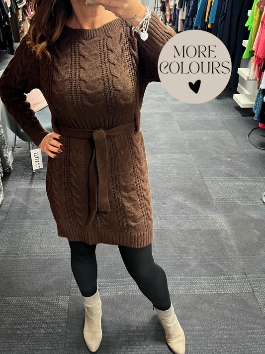 Knitted Cable Belted Dress