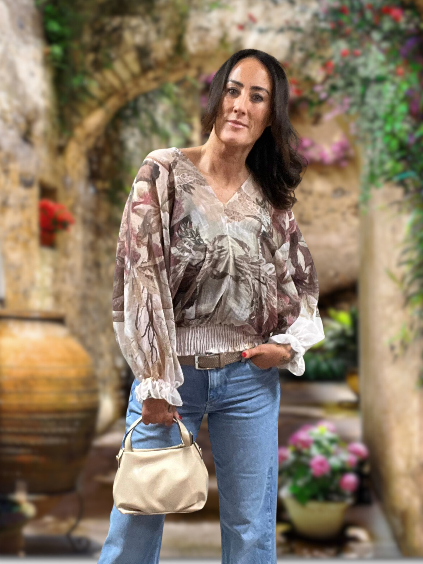Floral Sheer Tie Back Blouse