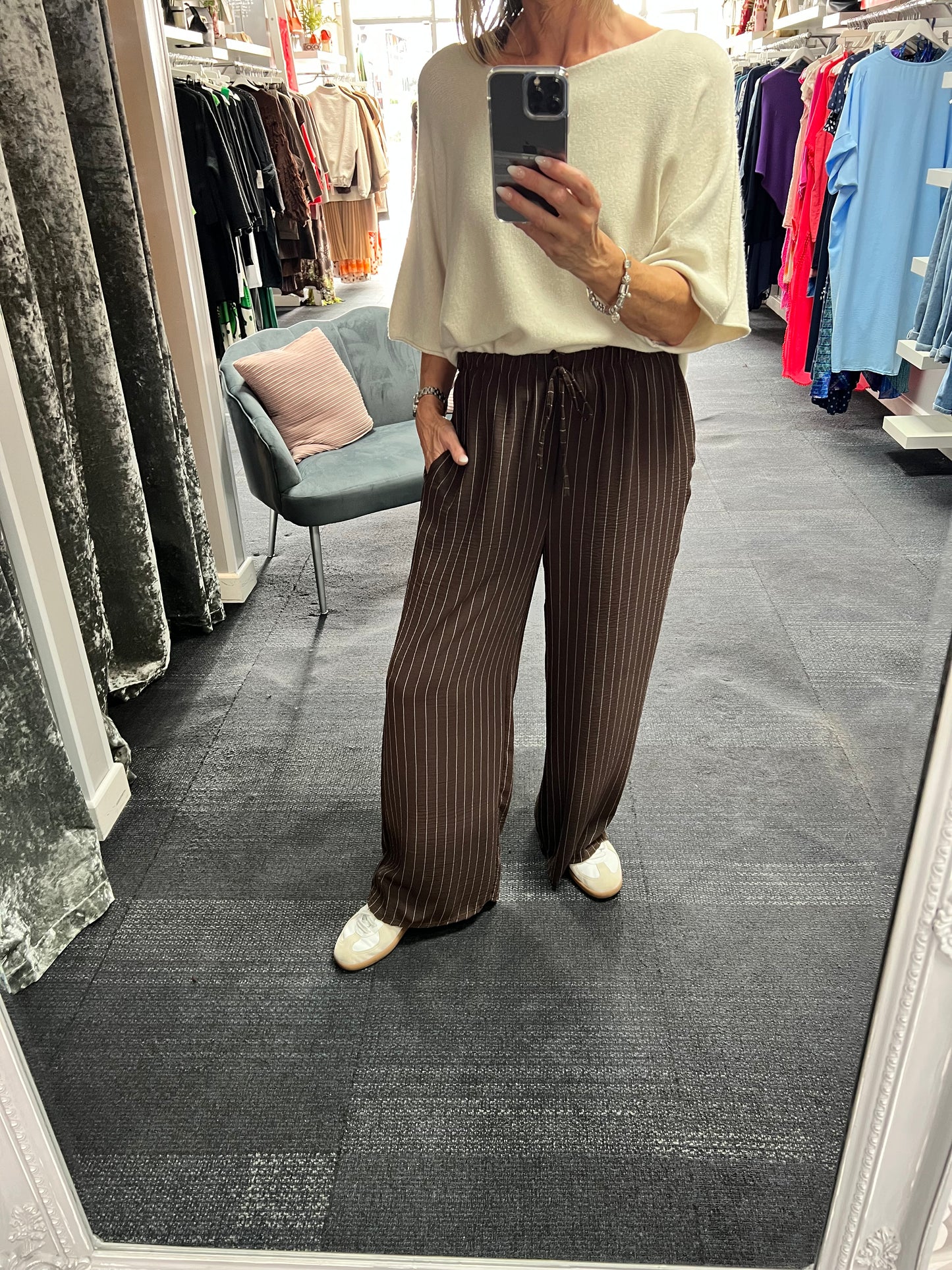 Pinstripe Wide Leg Trousers