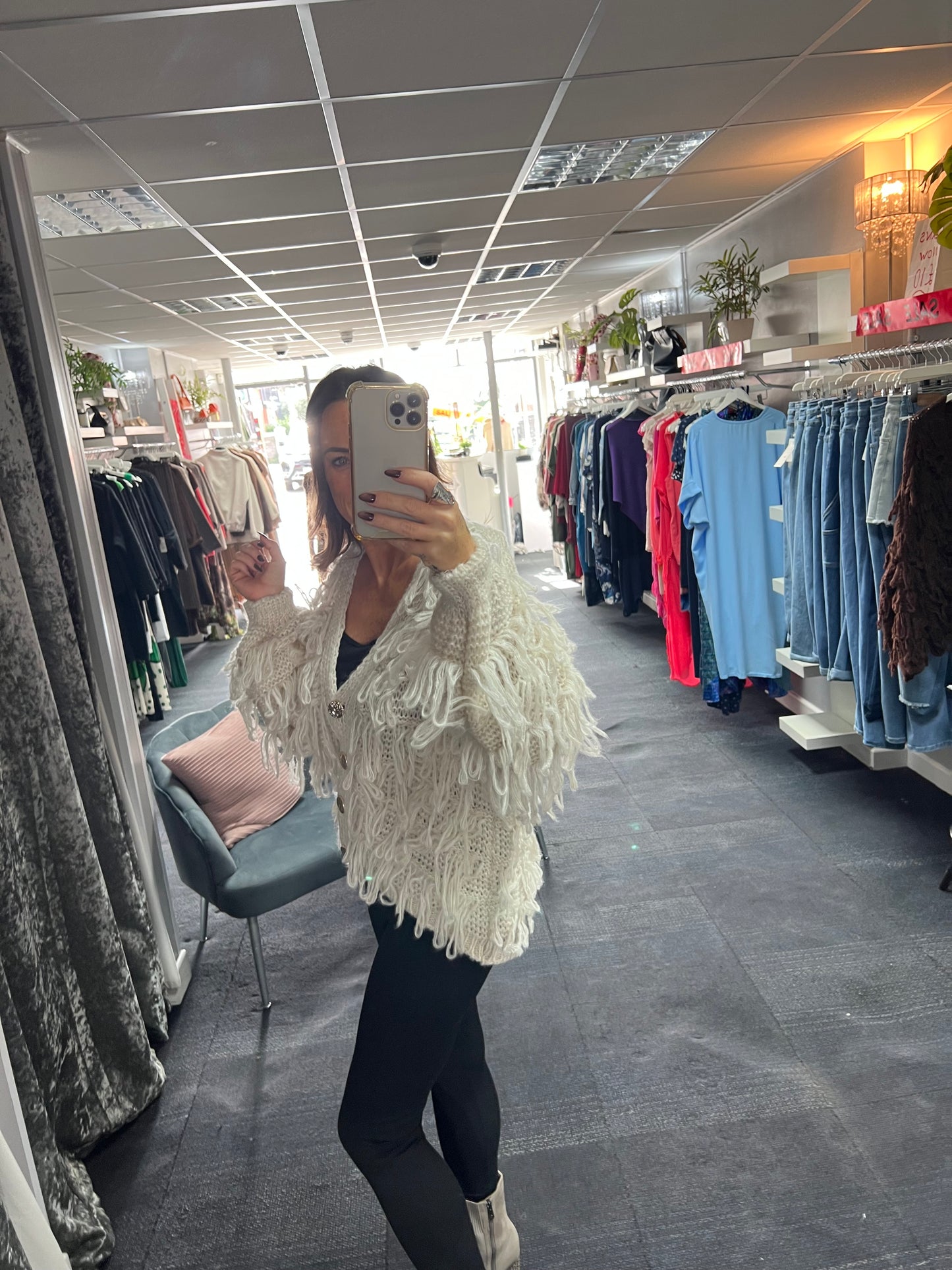 Fringe Knit Button Cardigan
