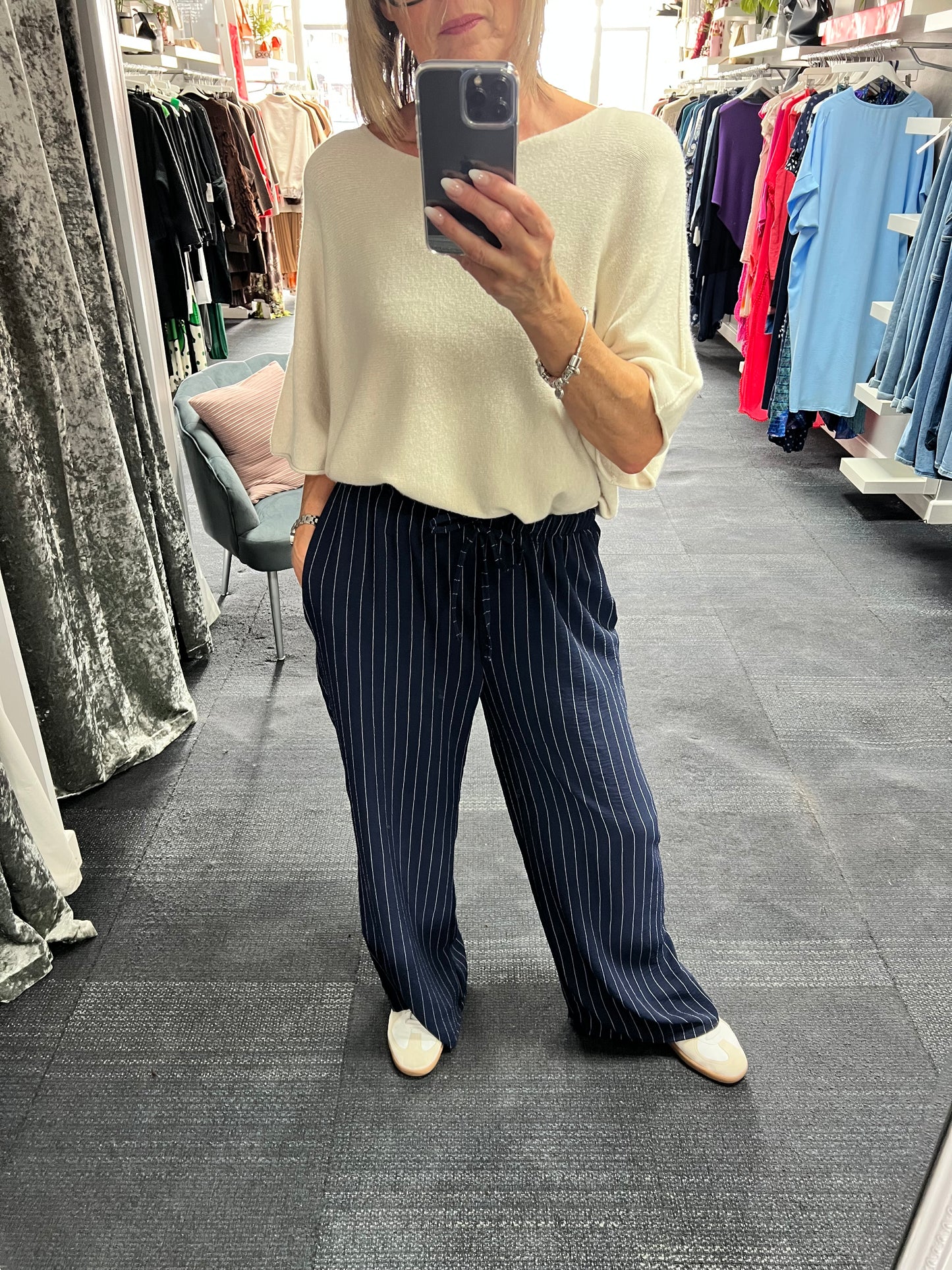 Pinstripe Wide Leg Trousers