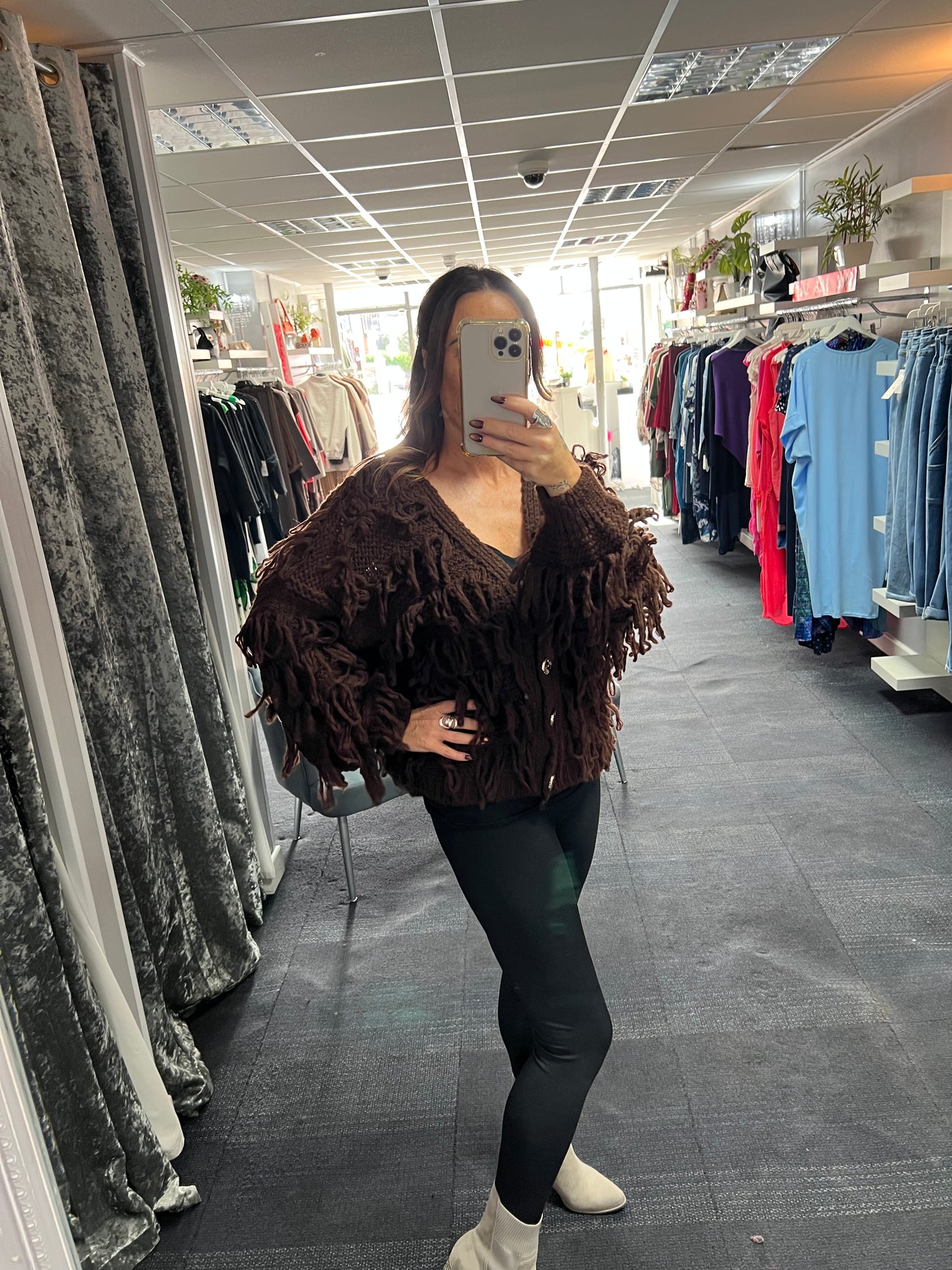 Fringe Knit Button Cardigan